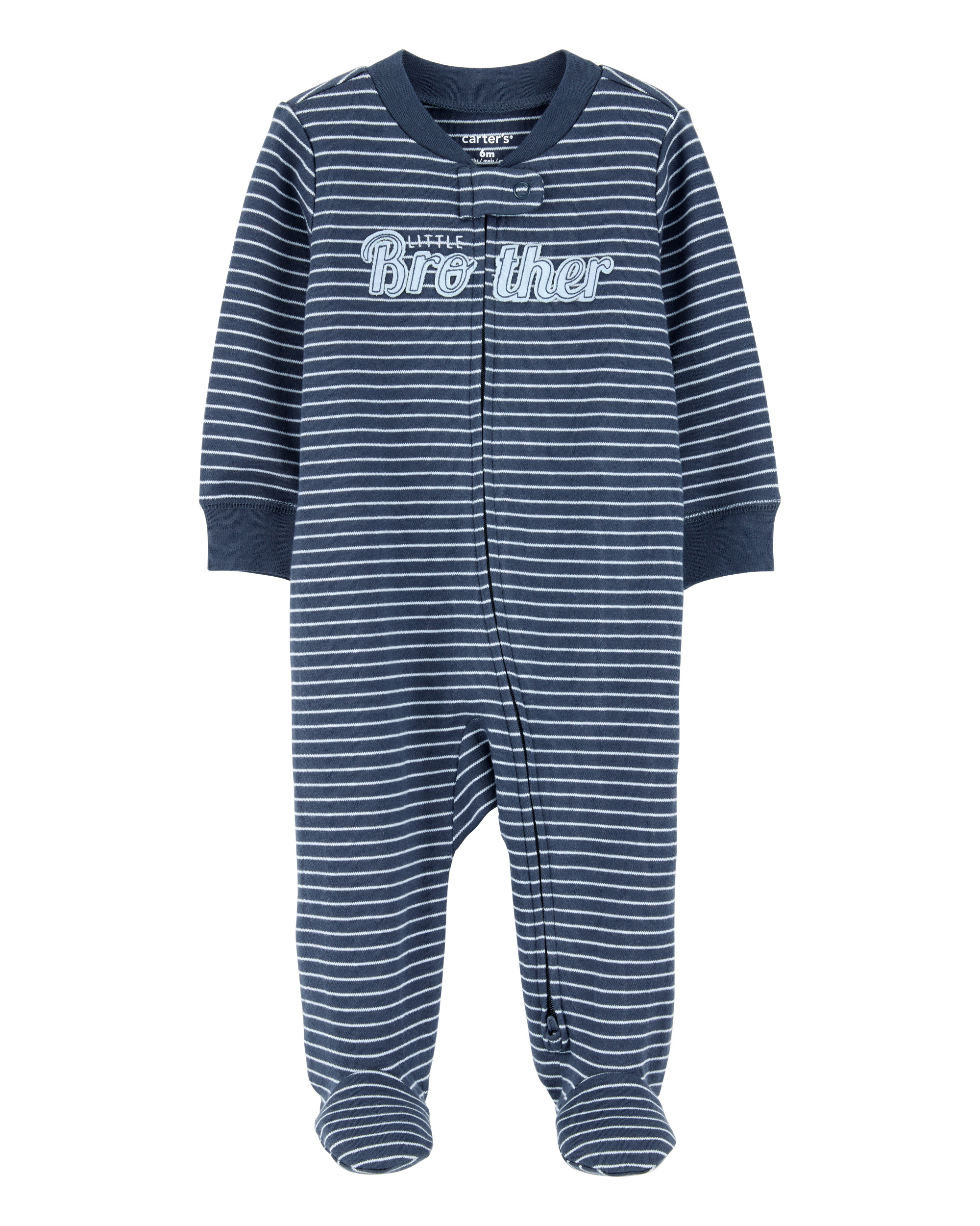 Baby Striped Little Bro 2-Way Zip Cotton Sleeper