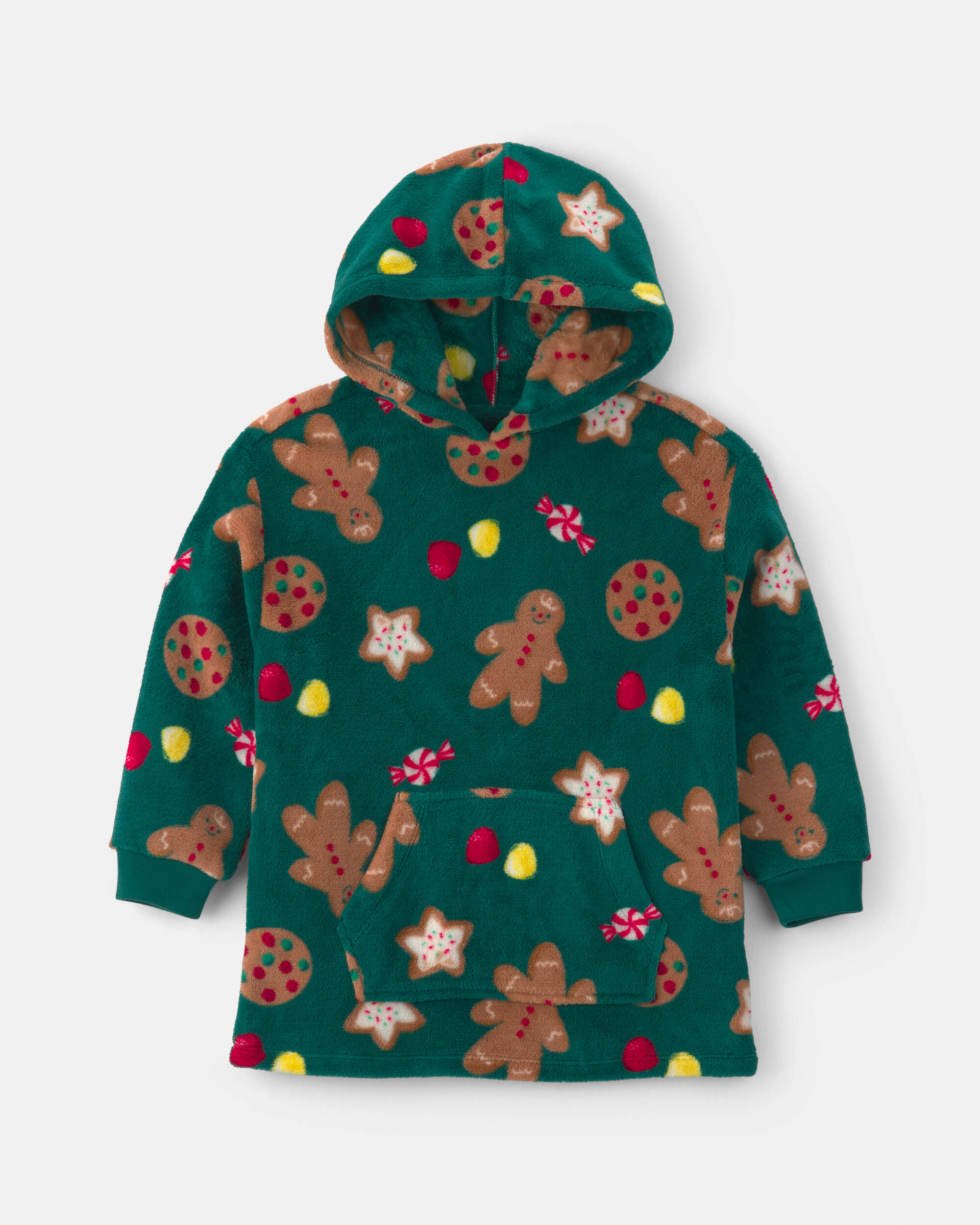 Kids Christmas Gingerbread Loose Fit Pyjama Hoodie - Green