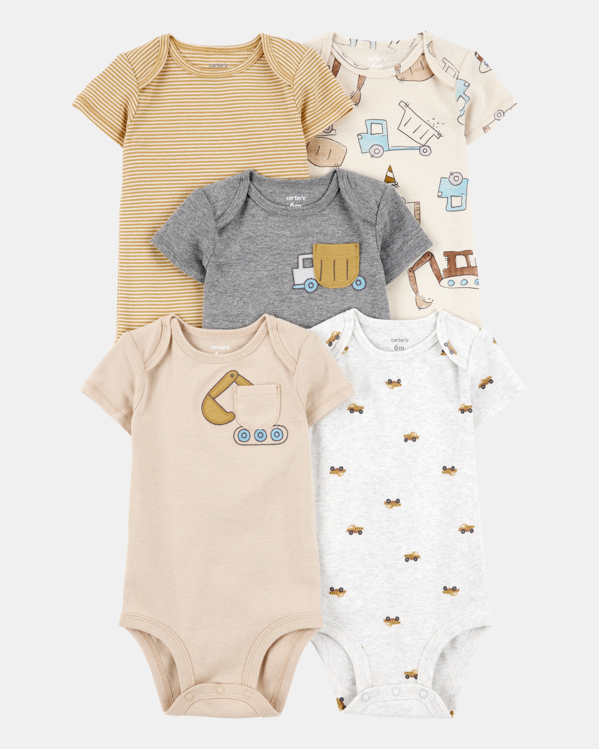 Baby Boy 5-Pack Construction Short-Sleeve Cotton Bodysuits