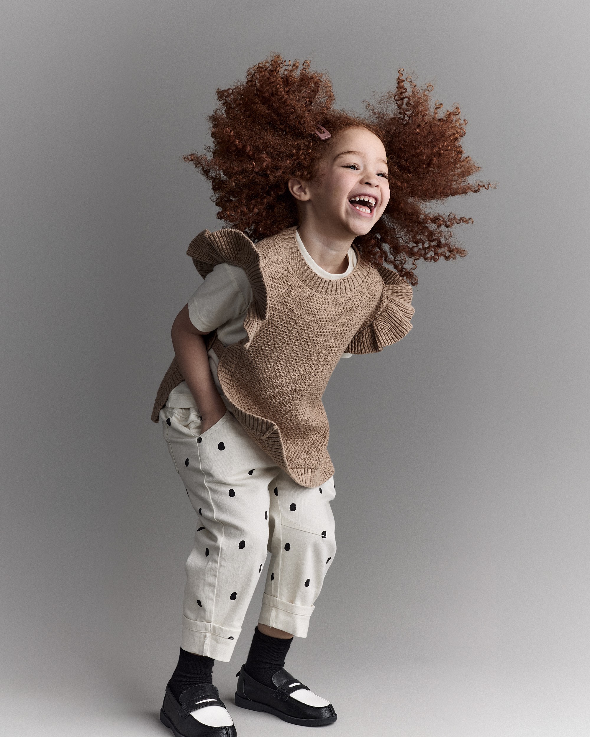 Toddler Girl Ruffle Sweater Vest - Tan