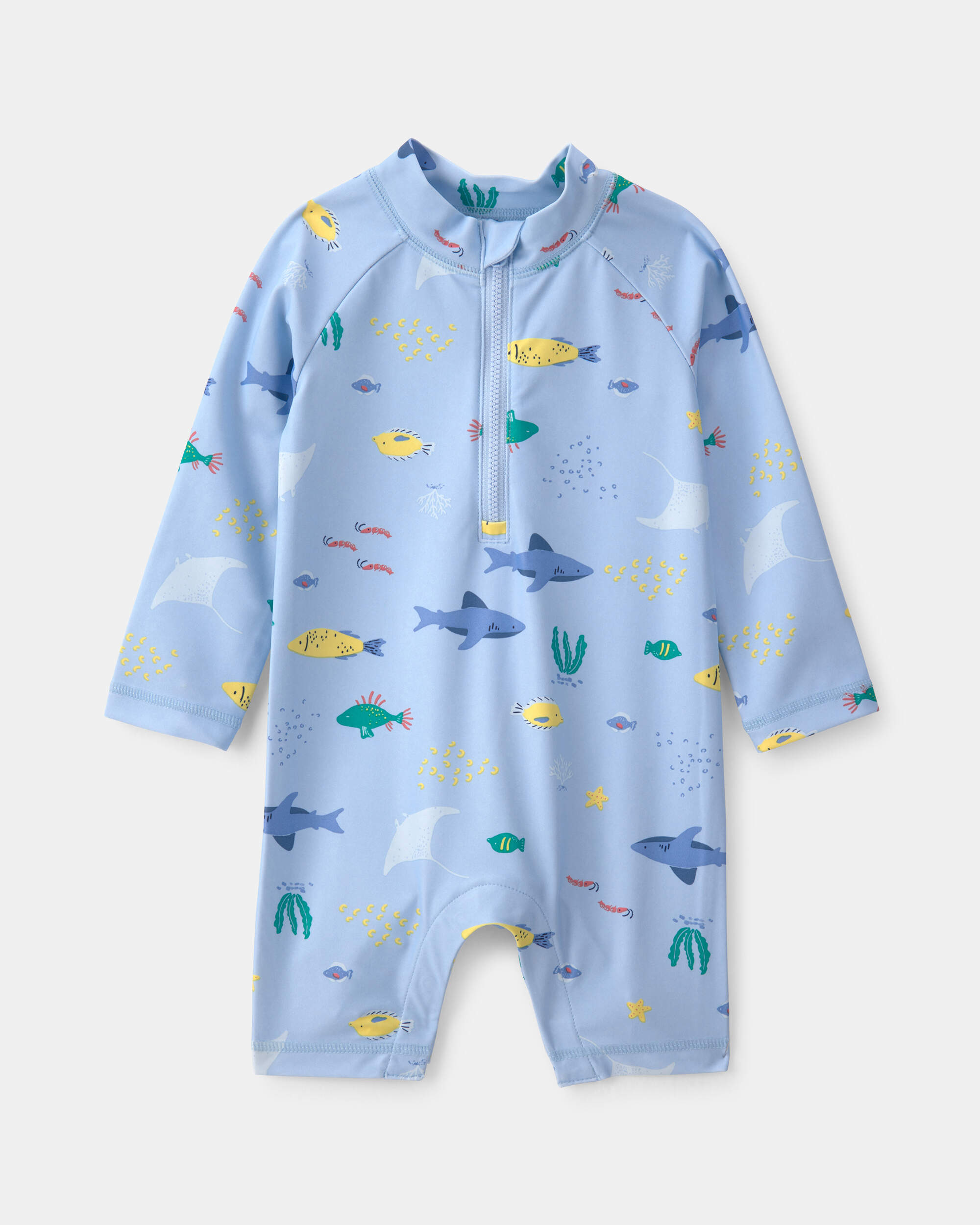 Baby Boy Fish 1-Piece Rashguard Swimsuit - Blue
