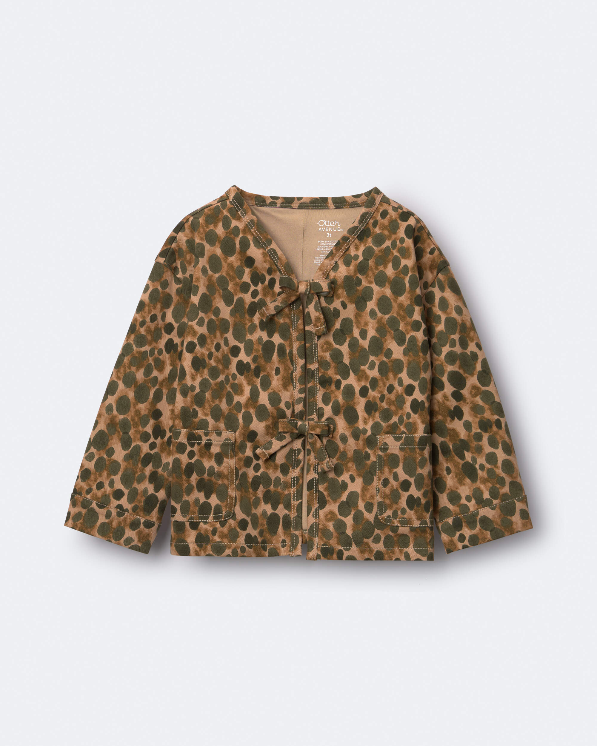 Toddler Girl Bow Jacket Leopard - Tan