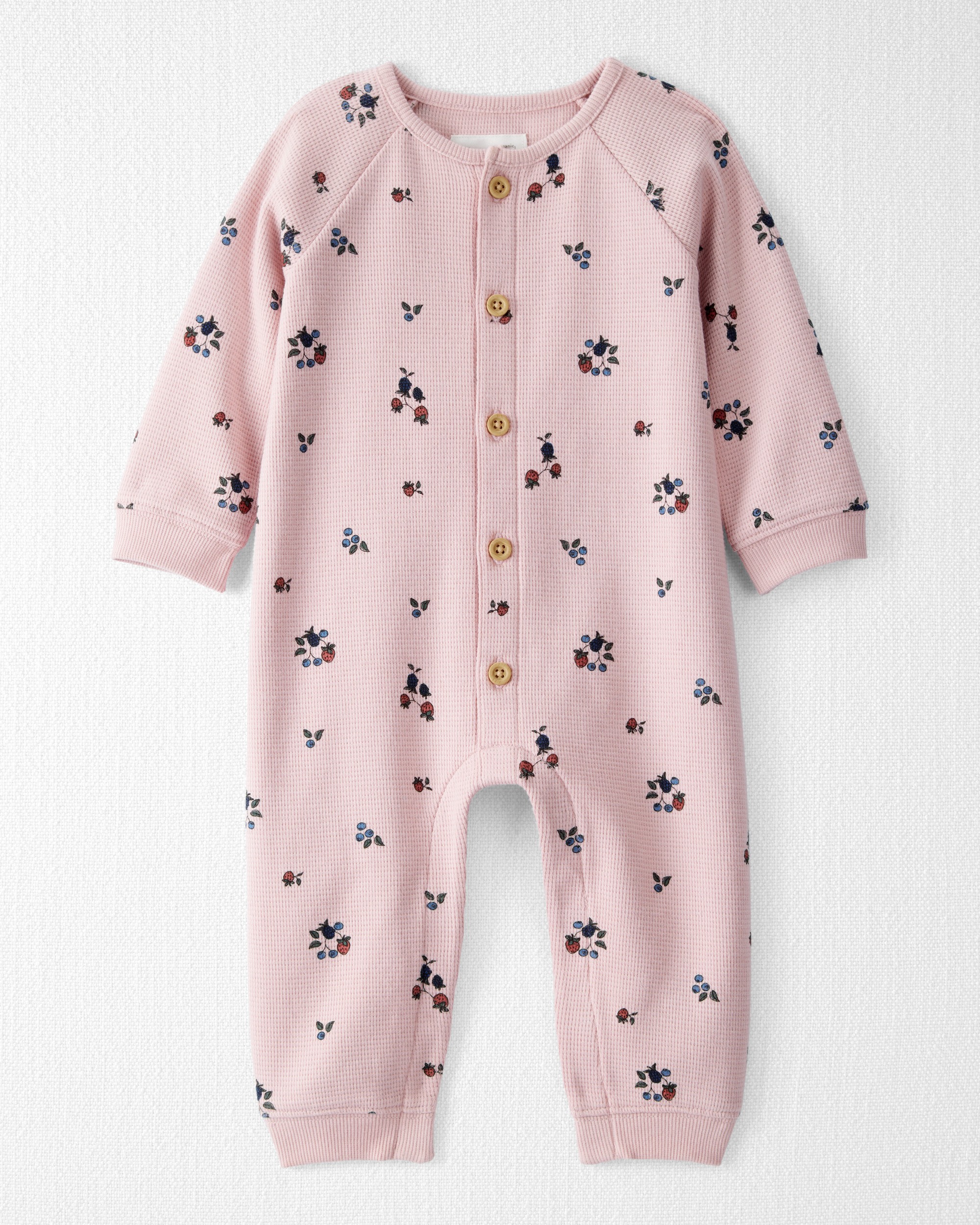 Baby Organic Cotton Waffle Knit Jumpsuit Berry Blossom Print