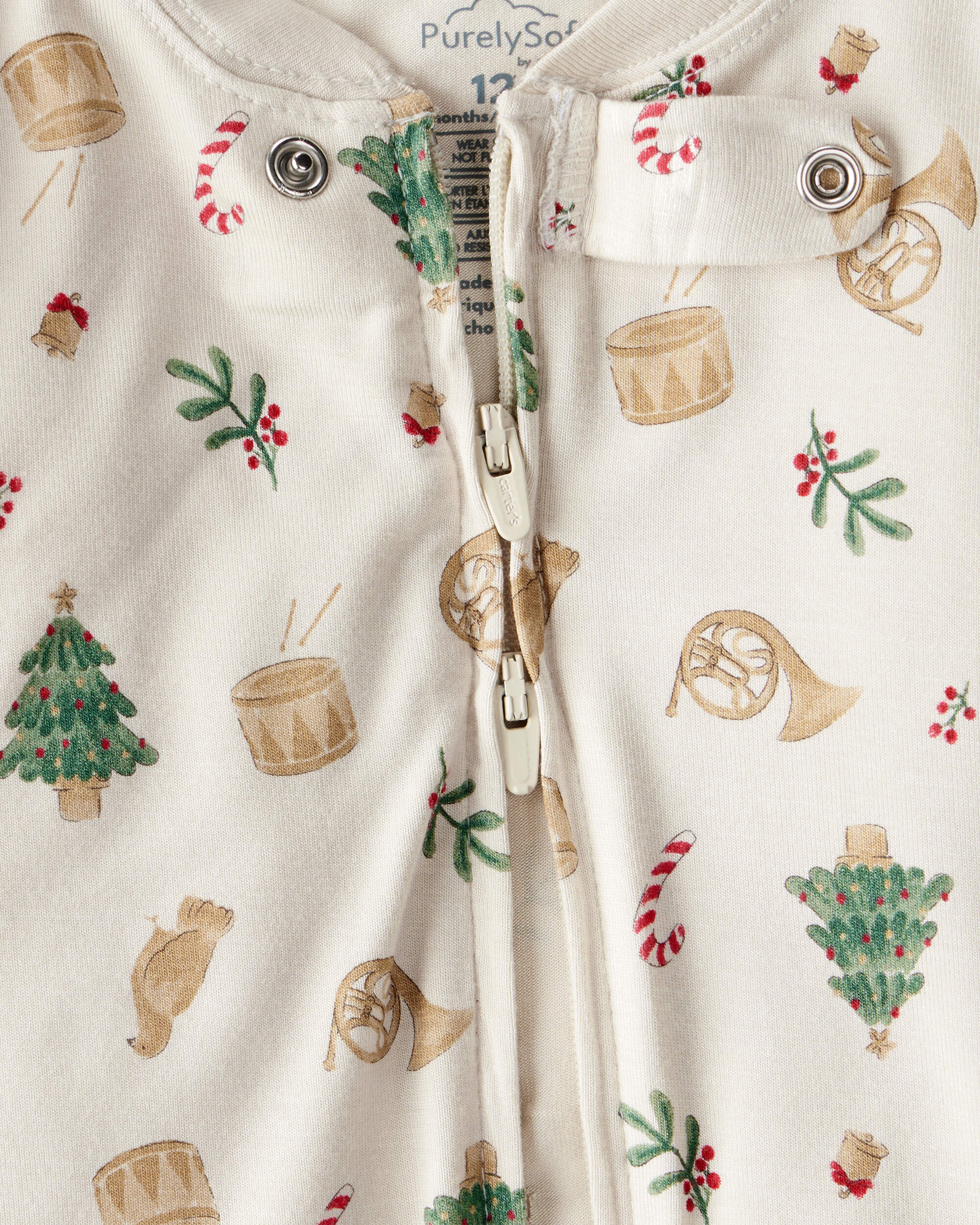 Baby Holiday Print PurelySoft Long-Sleeve Snug Fit 1-Piece pyjamas - White