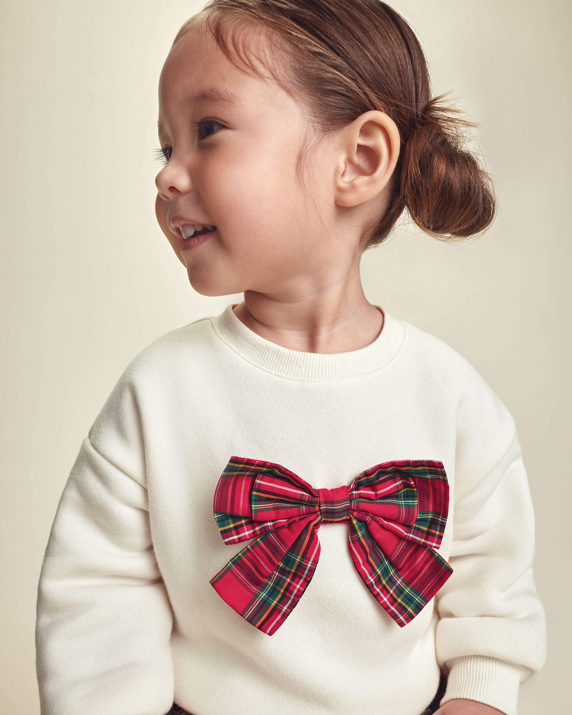 Toddler Girl 2-Piece Bow Plaid Fleece Long-Sleeve Top & Skort Set - Cream/Red, , hi-res