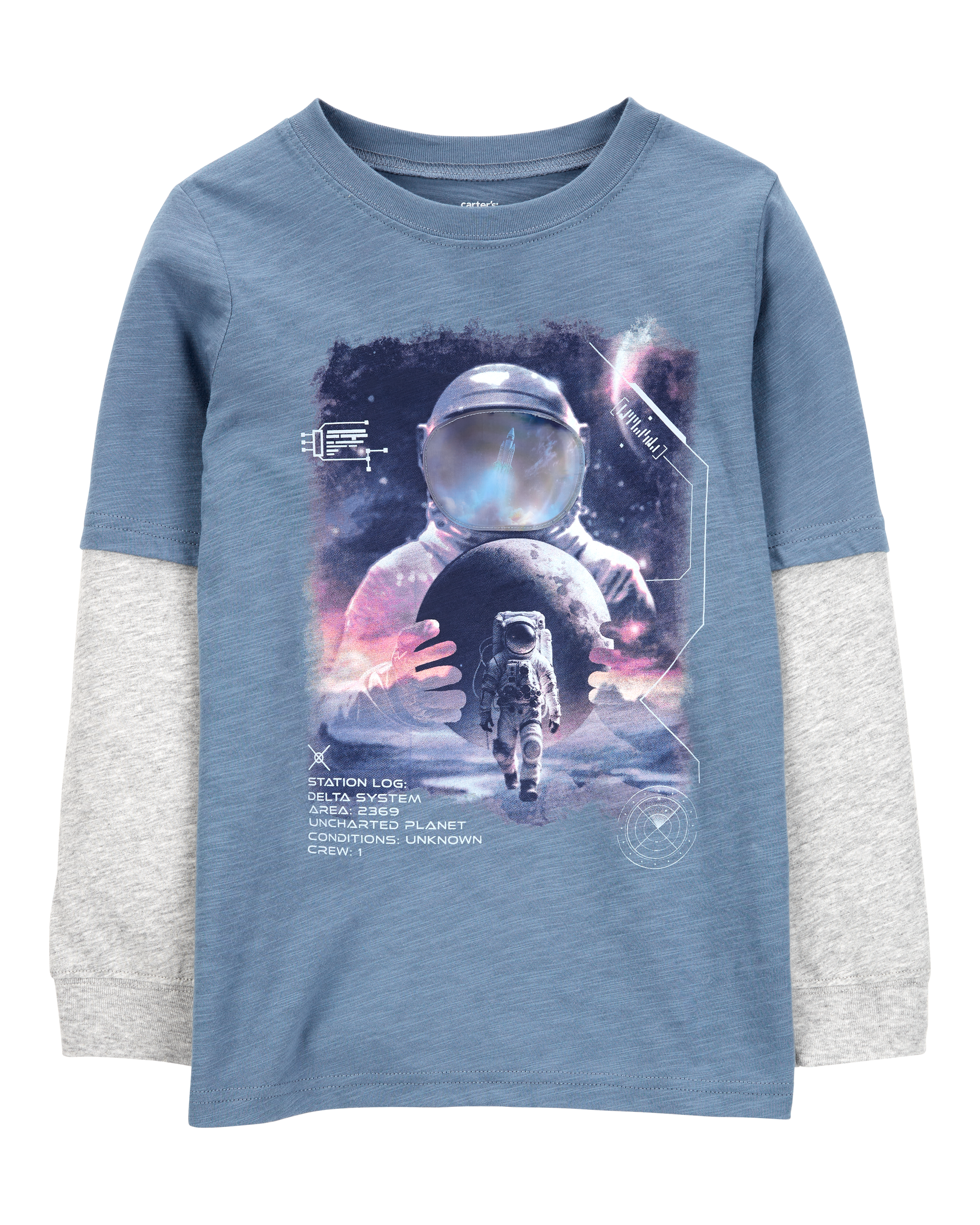 Kid Astronaut Cotton Blend Long-Sleeve Tee - Blue