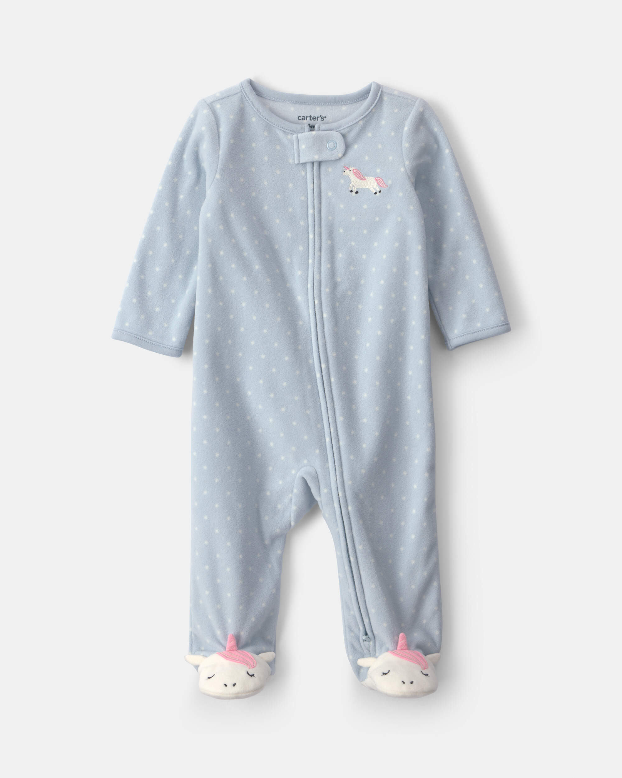 Baby Girl Unicorn Fleece 2-Way Zip Sleepers - Blue