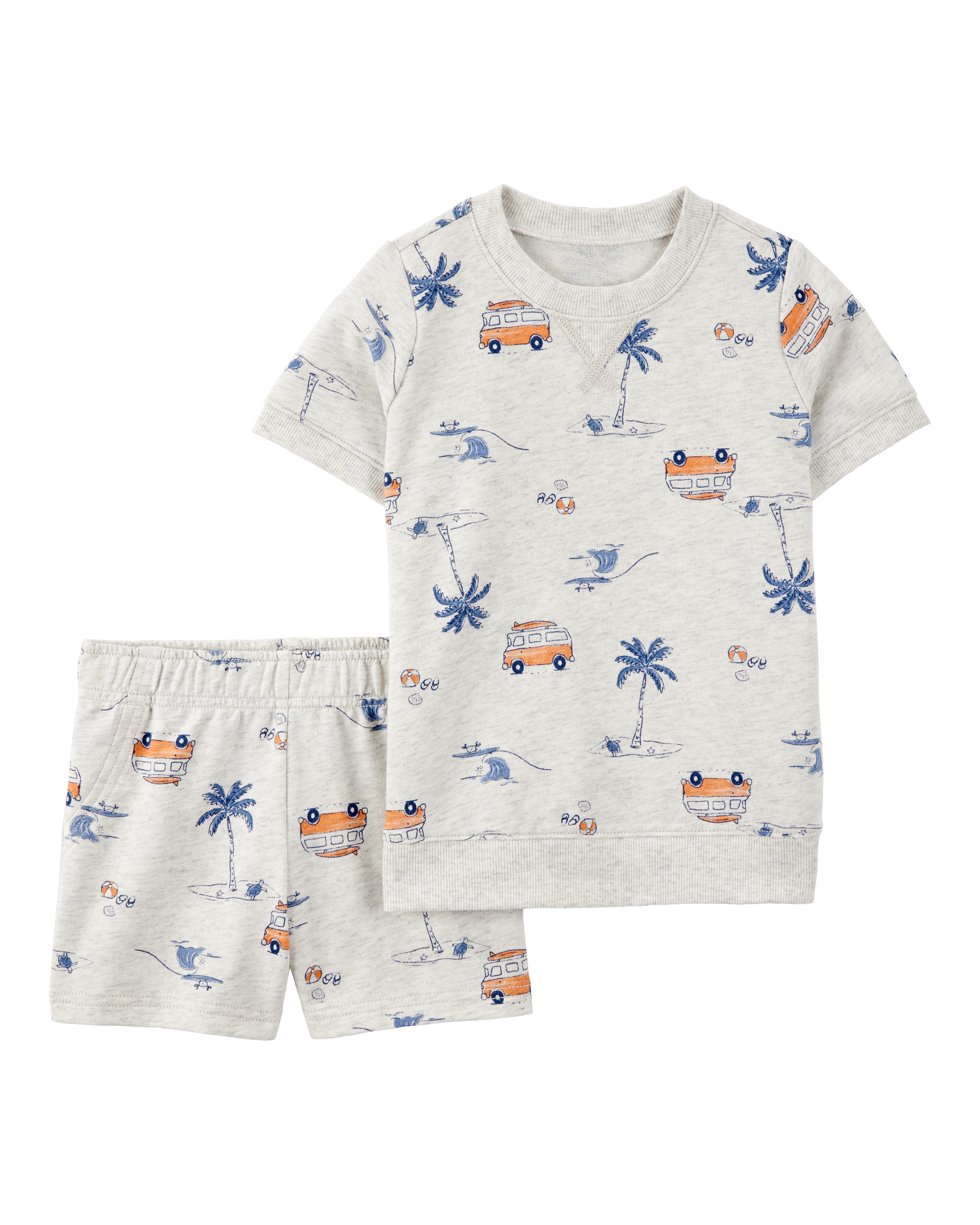 Toddler 2-Piece Beach Print Short Set - Grey
