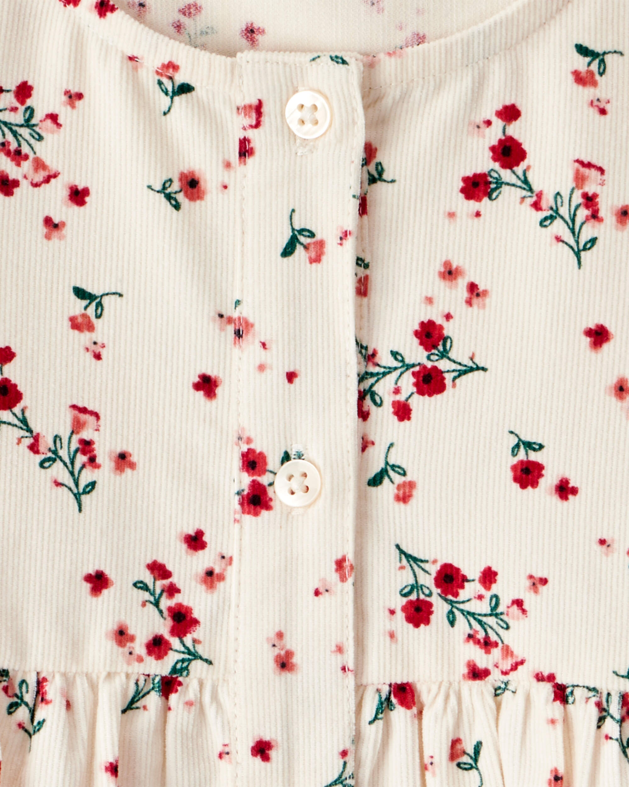 Toddler Girl Floral Print Corduroy Long-Sleeve Dress - White