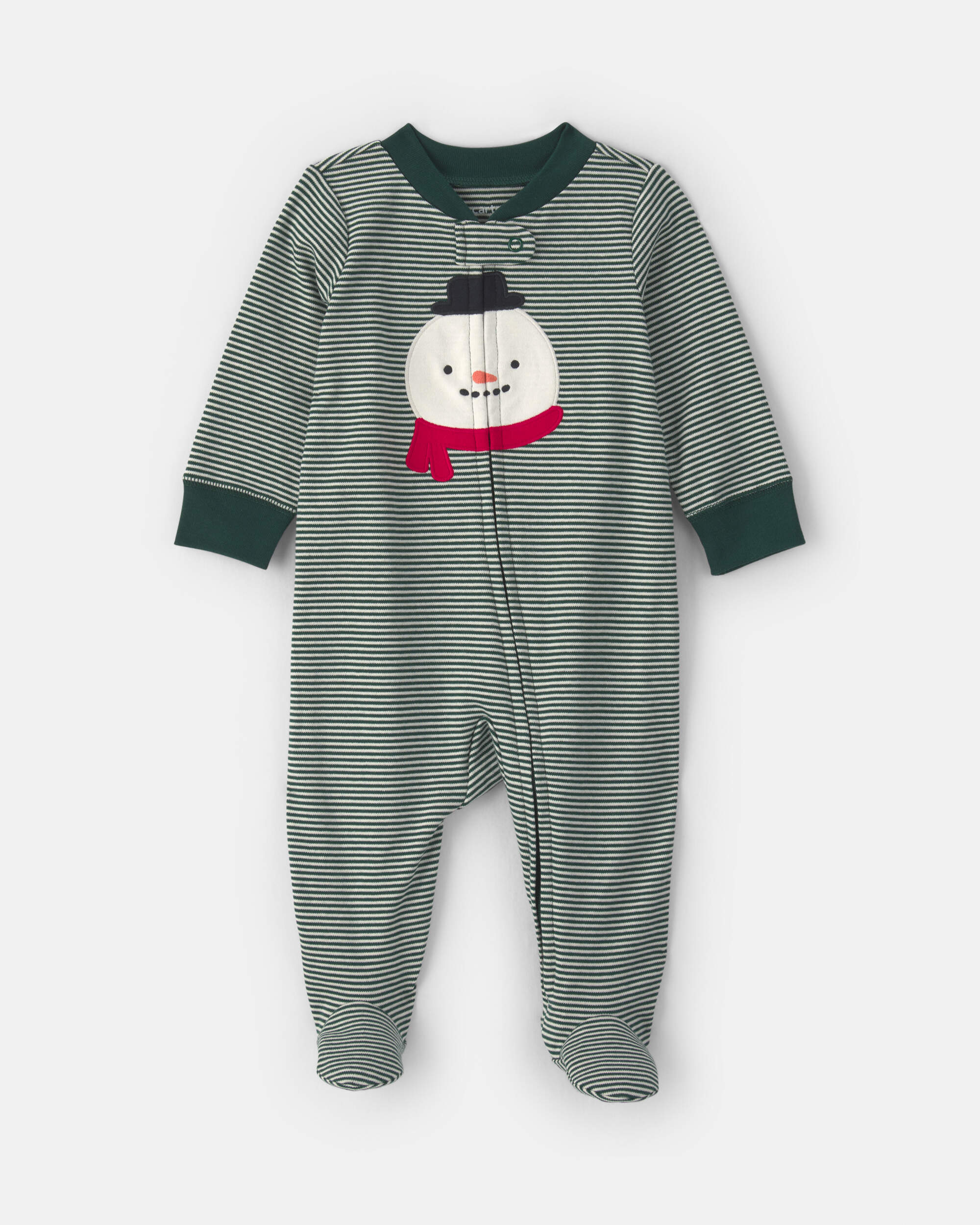 Baby Snowman 100% Cotton 2-Way Zip Sleeper - Green