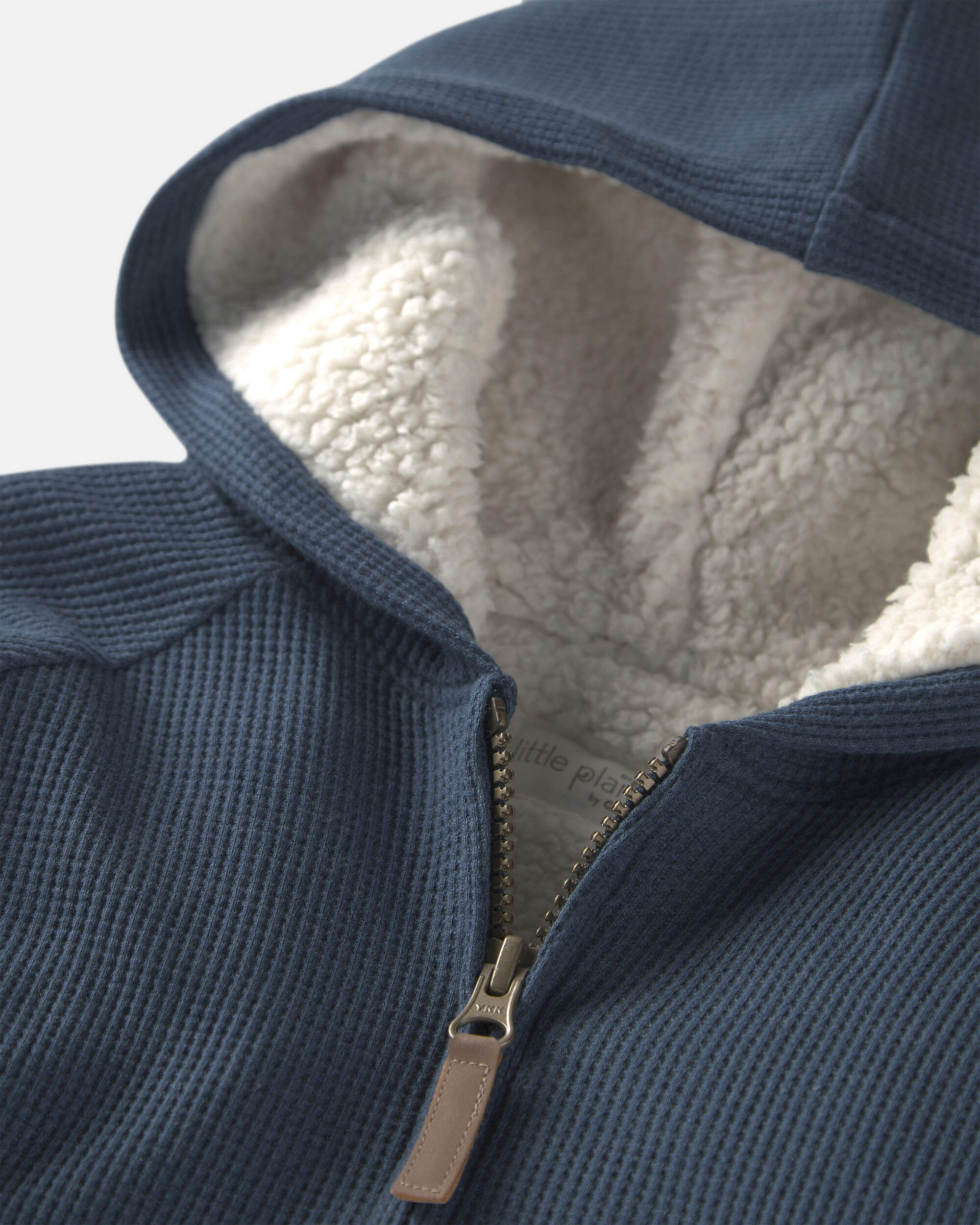 Toddler Boy Recycled Teddy Fleece Waffle Knit Hooded Jacket Made with Organic Cotton