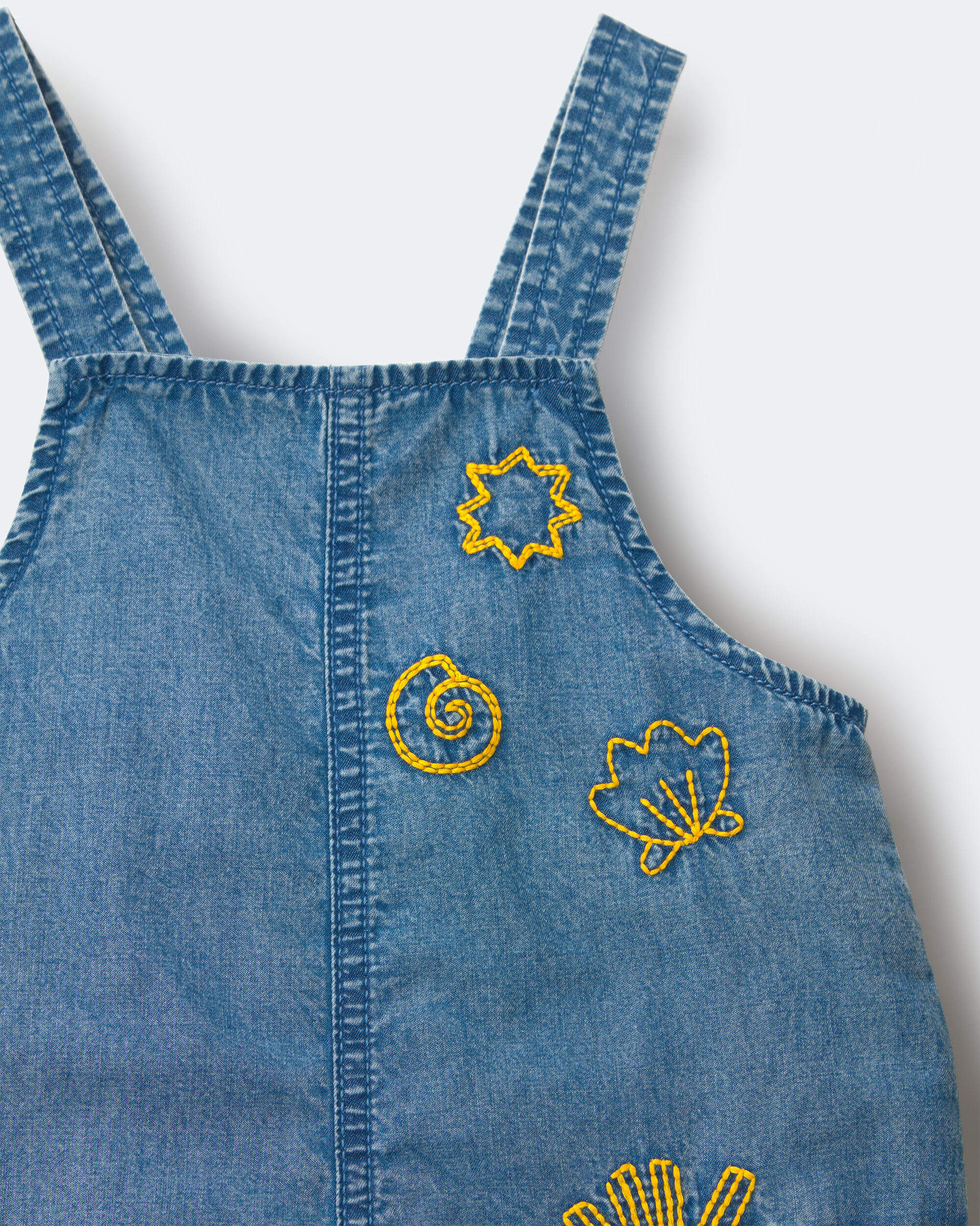Toddler Embroidered Shortall with Pockets Chambray