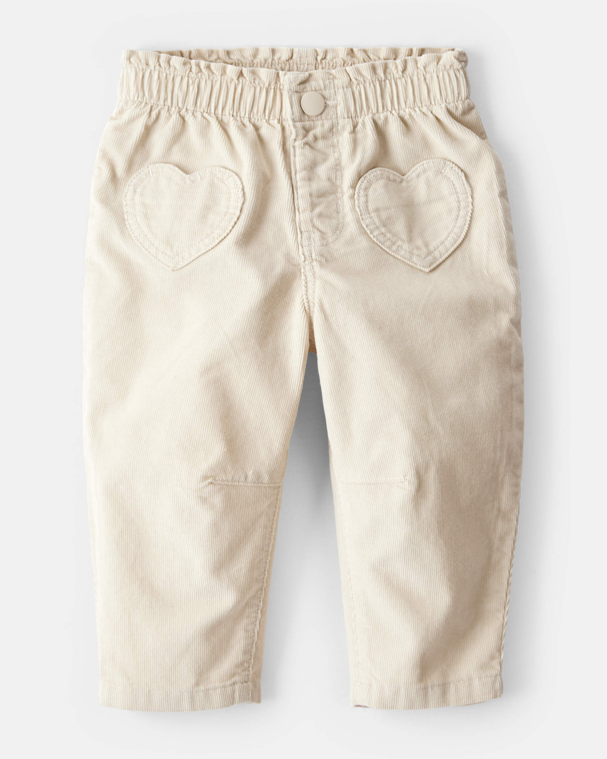 Baby Girl Heart Pocket Barrel Pants - Tan