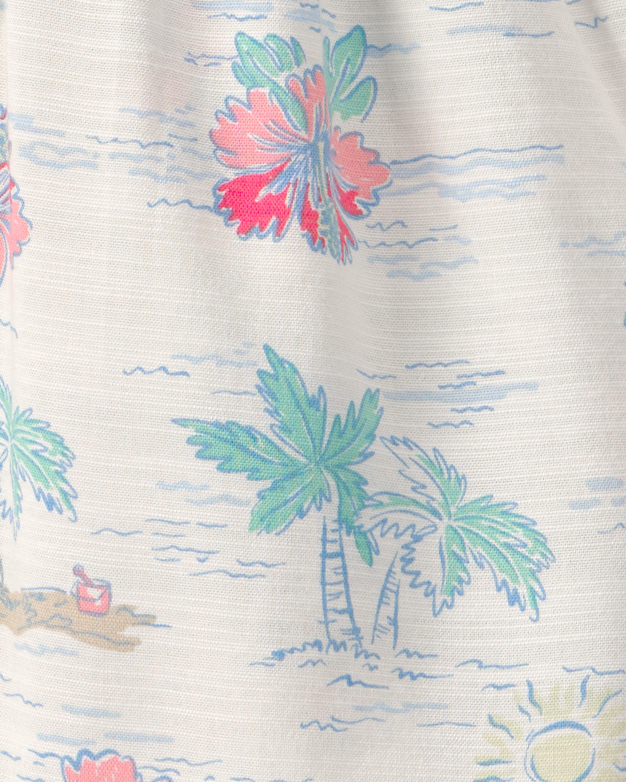 Toddler Girl Tropical Beach Sleeveless Romper - Ivory