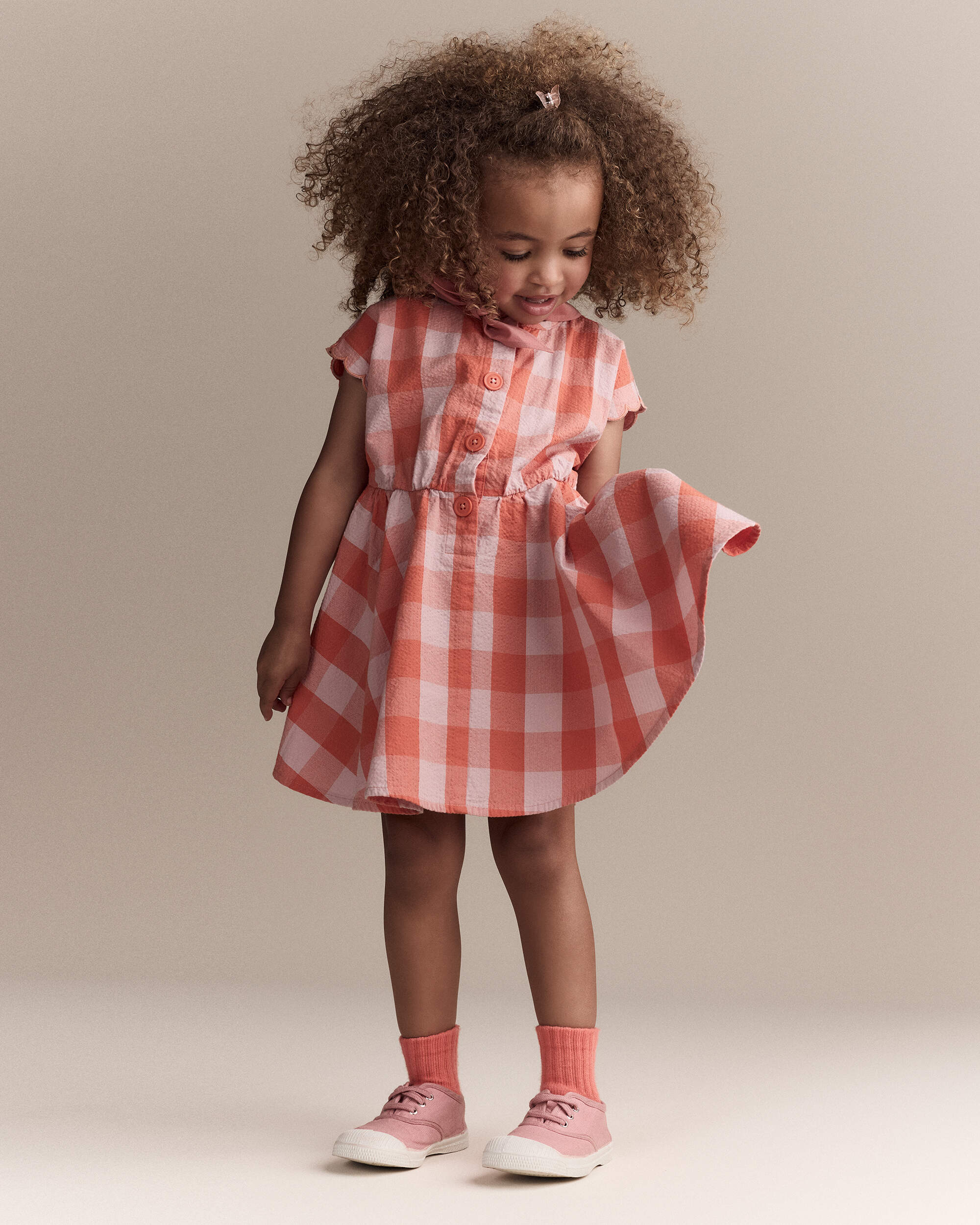 Toddler Girl Avenue Twirl™ Gingham Scalloped Dress - Light Pink/Orange
