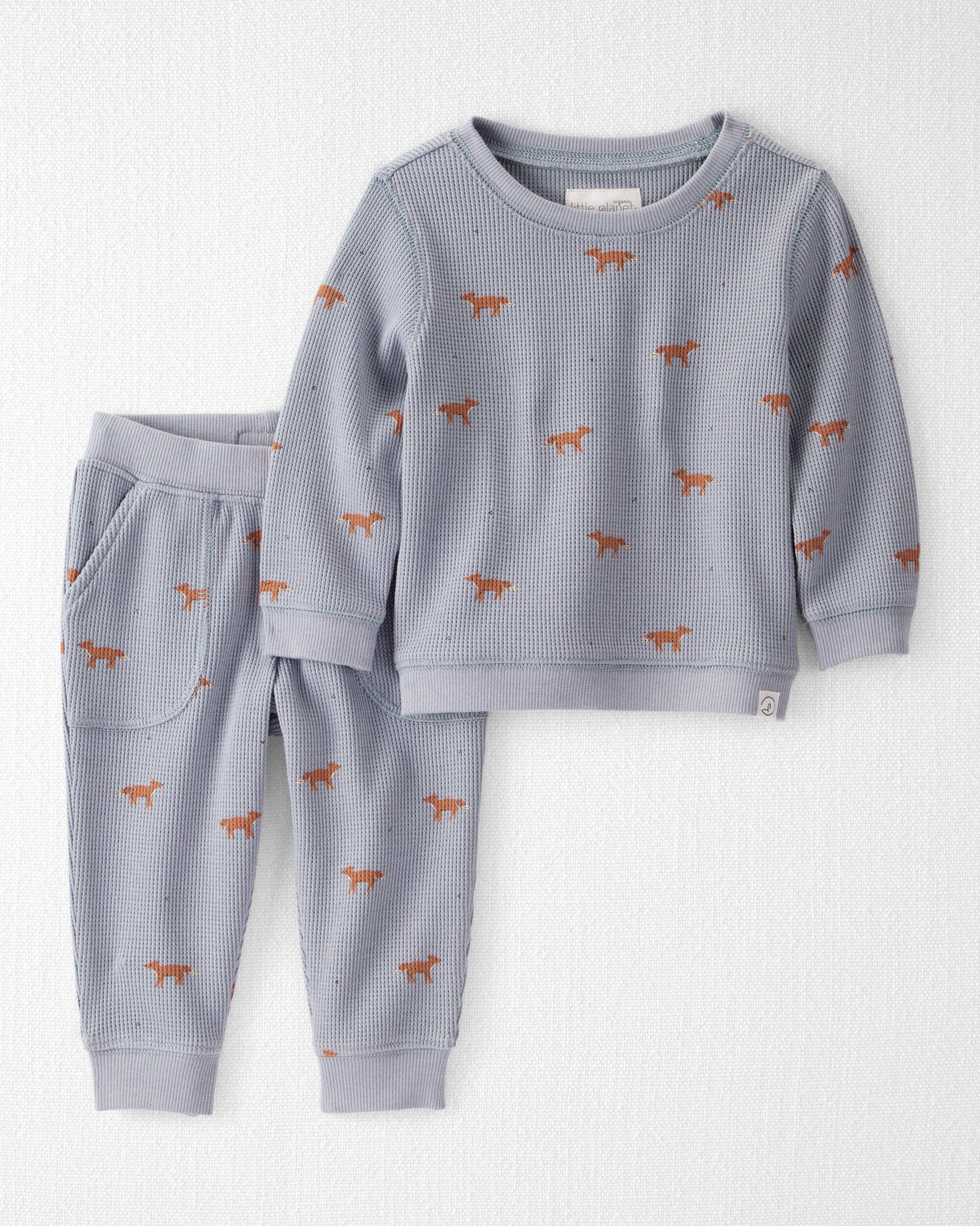 Baby Organic Cotton Waffle Knit Set Shadow Fox Print