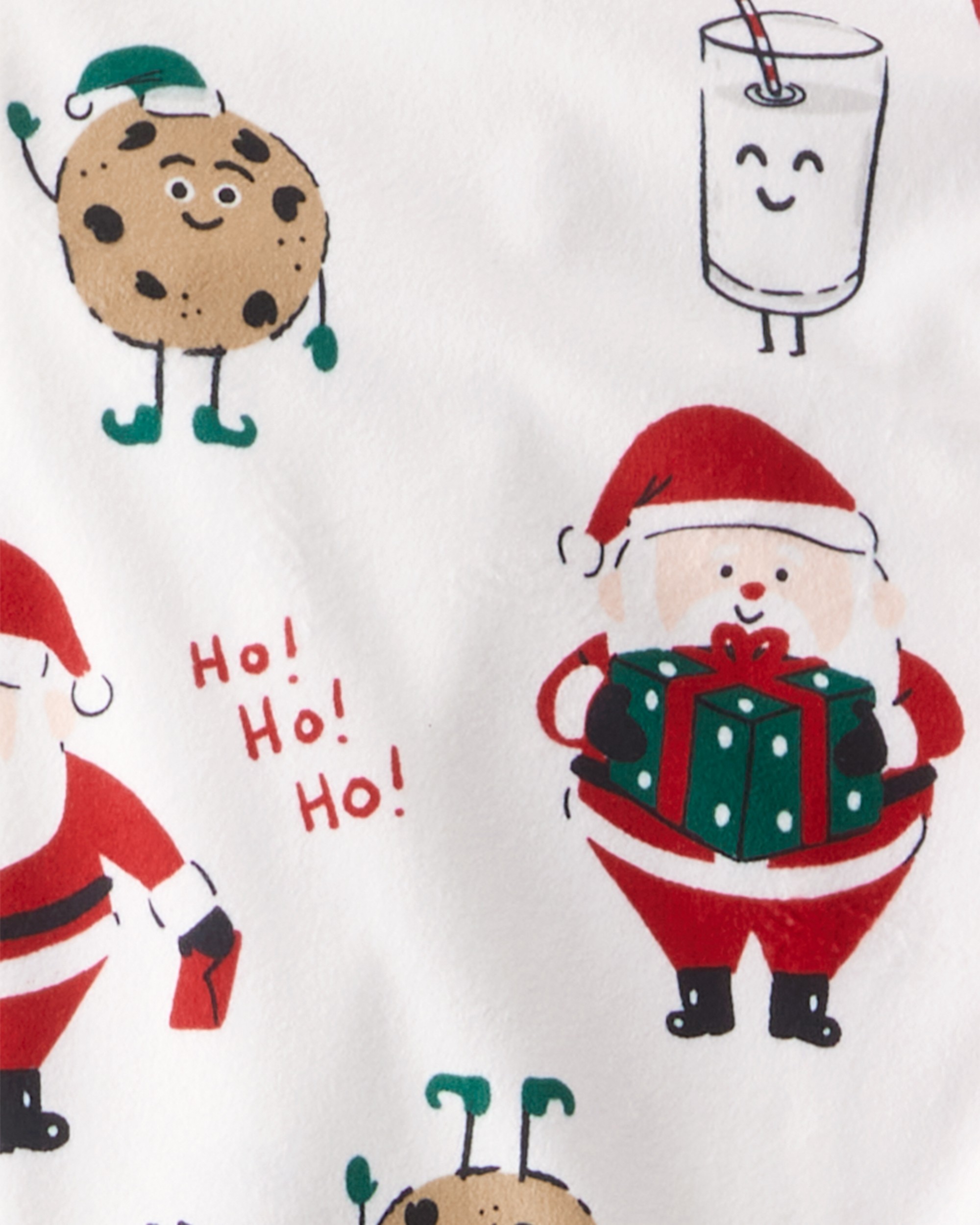 Adult Christmas Santa Print Fleece Long-Sleeve Loose Fit - White