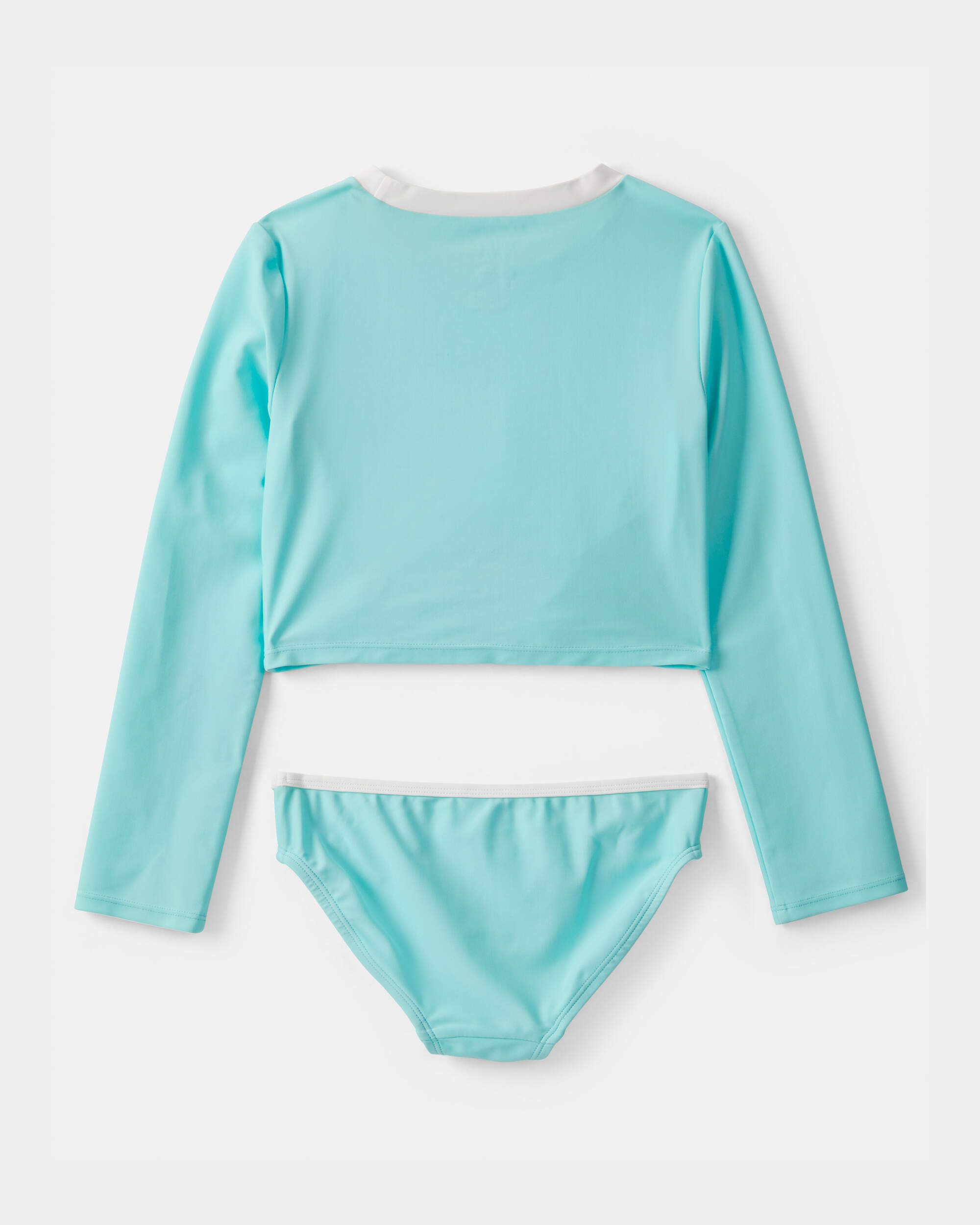 Girls 2-Piece Solid Long-Sleeve Rashguard Swimsuit Set - Blue