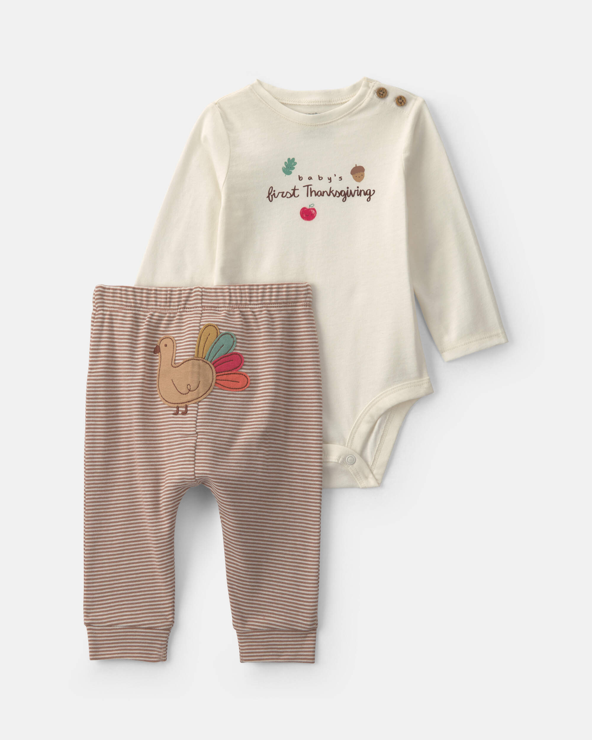 Baby 2-Piece 'Baby's First Thanksgiving' Top & Pant Set - Brown/Cream