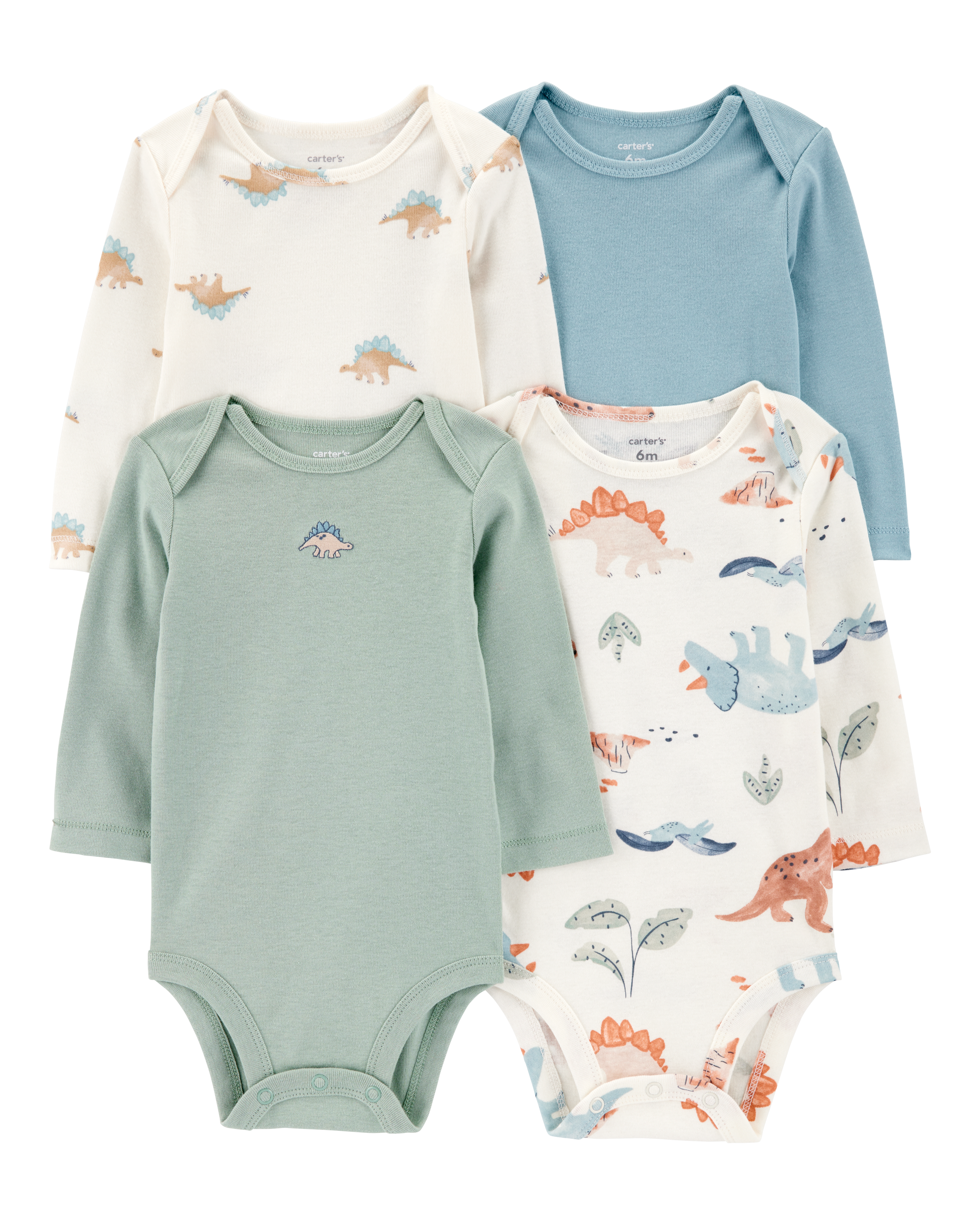Baby Boy 4-Pack Long-Sleeve Dinosaur Bodysuits