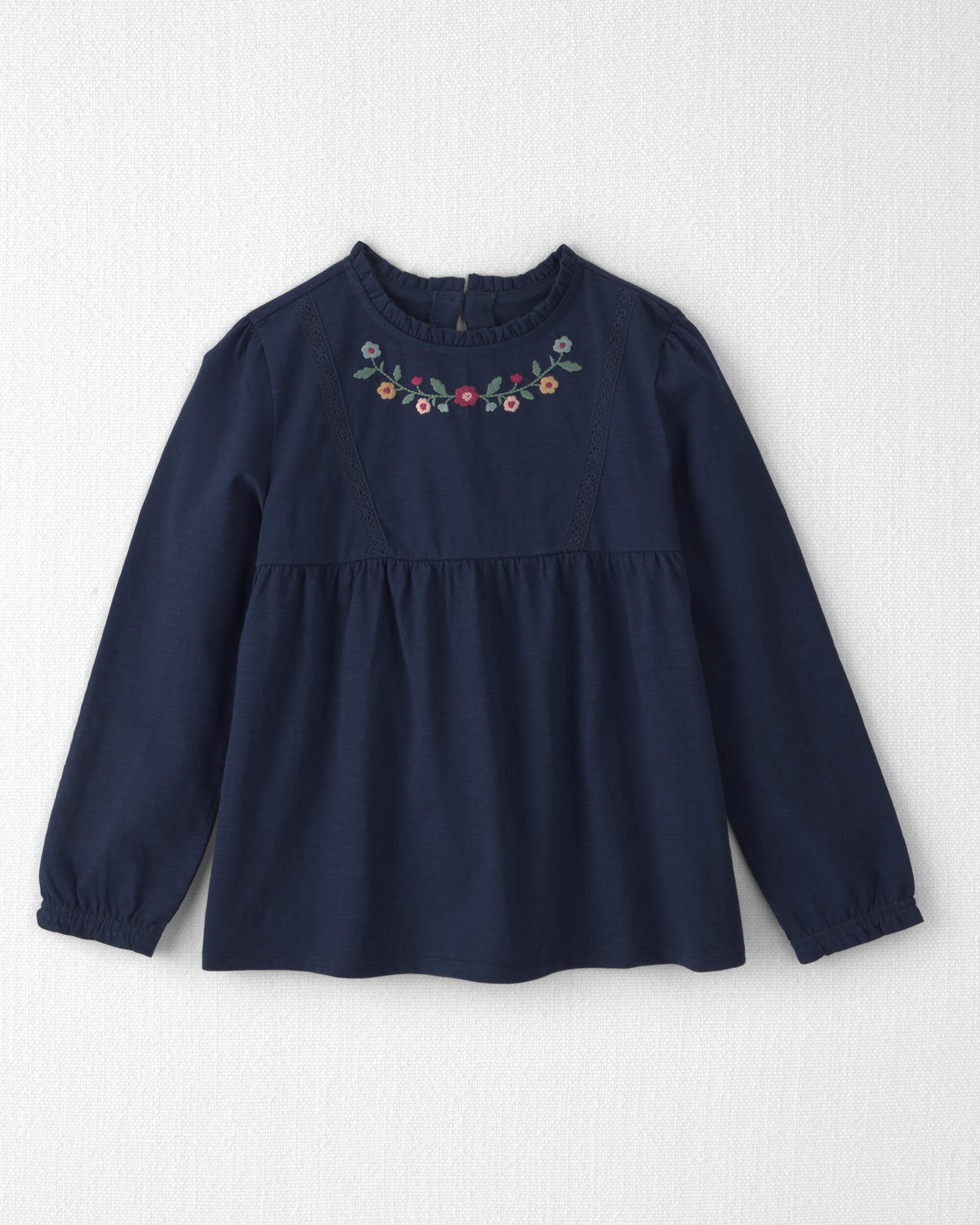 Girls Organic Cotton Embroidered Peplum Top