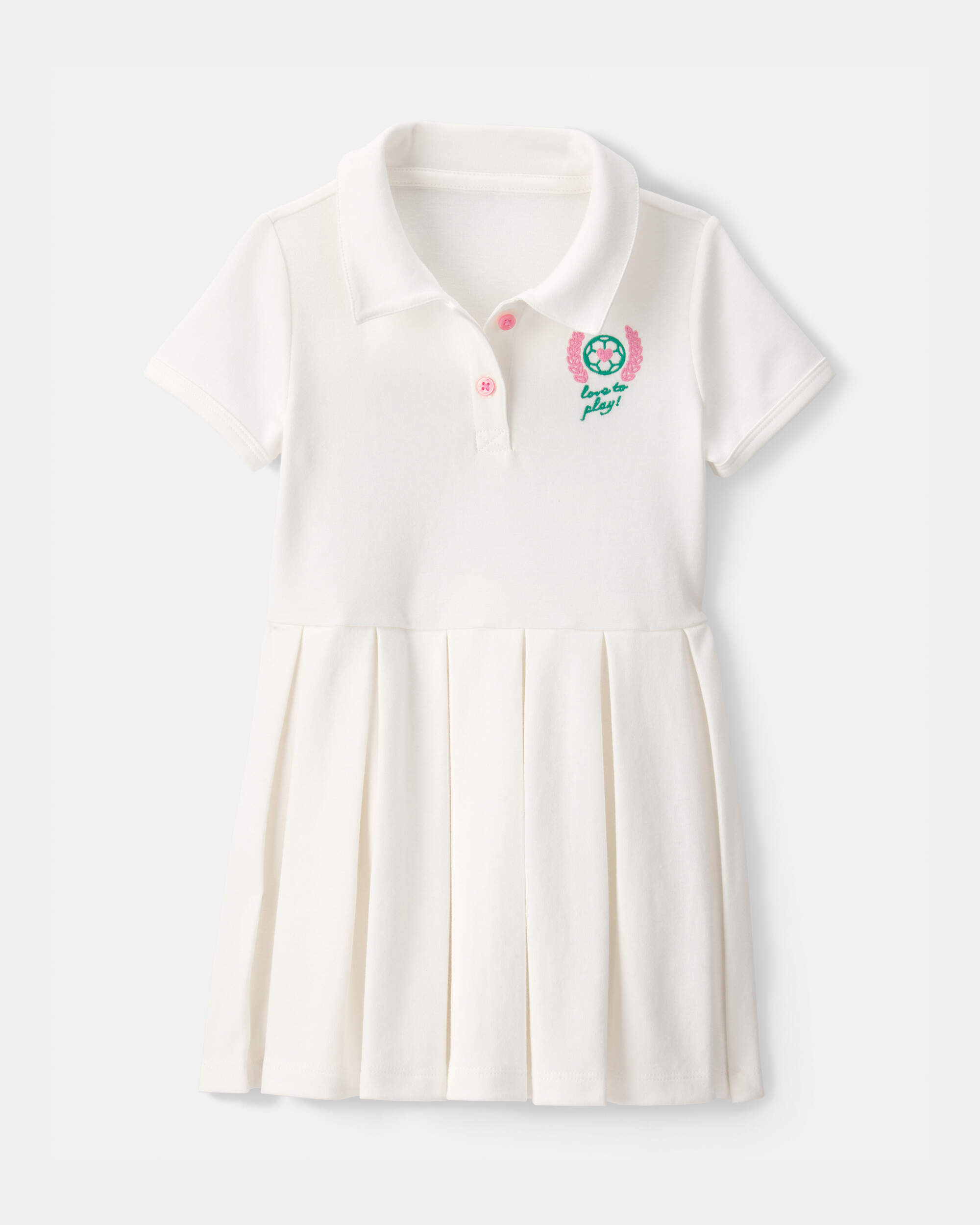 Toddler Girl Pleated Tennis Dress - Ivory