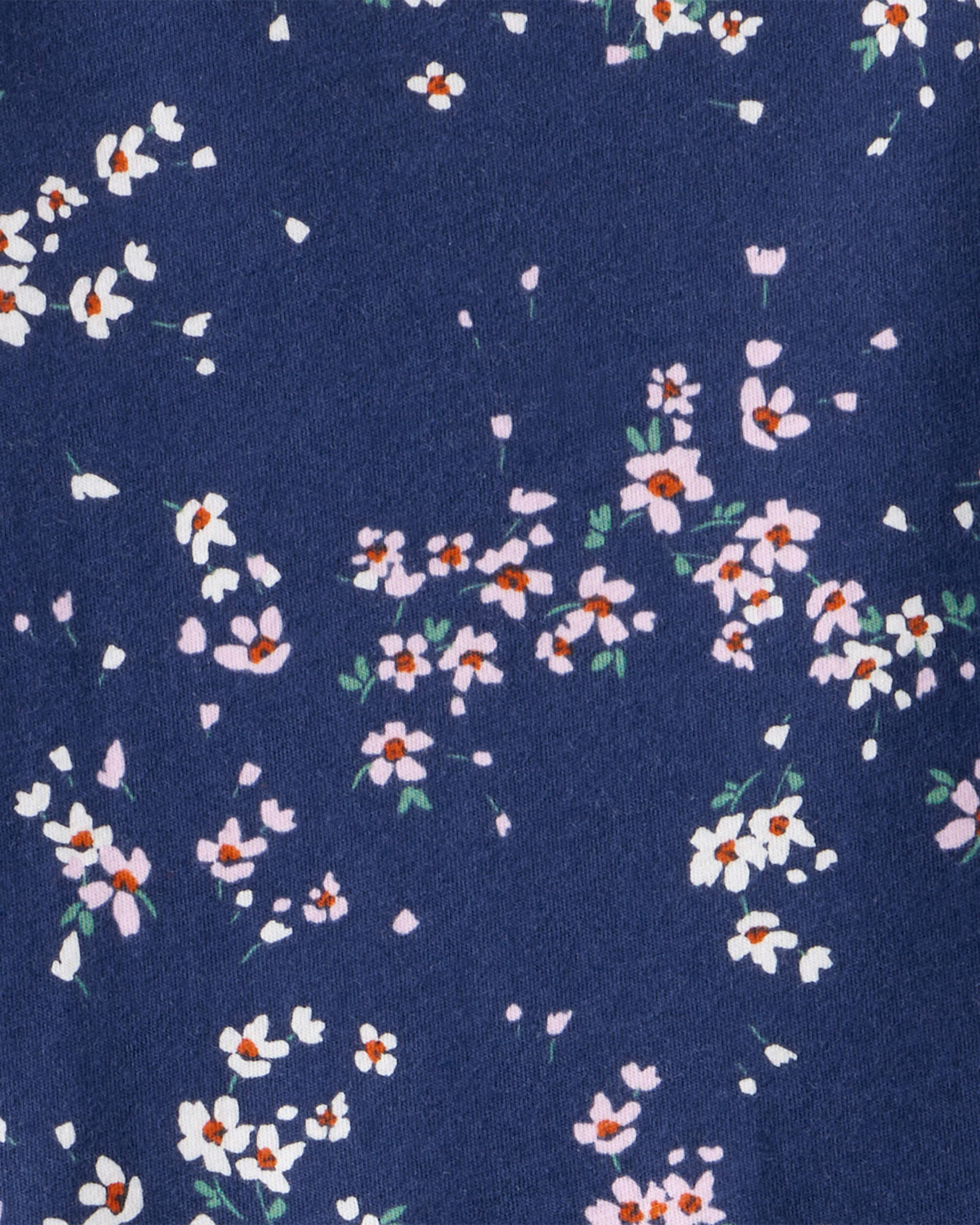 Girls Floral Print Long Sleeve Cotton Dress - Navy