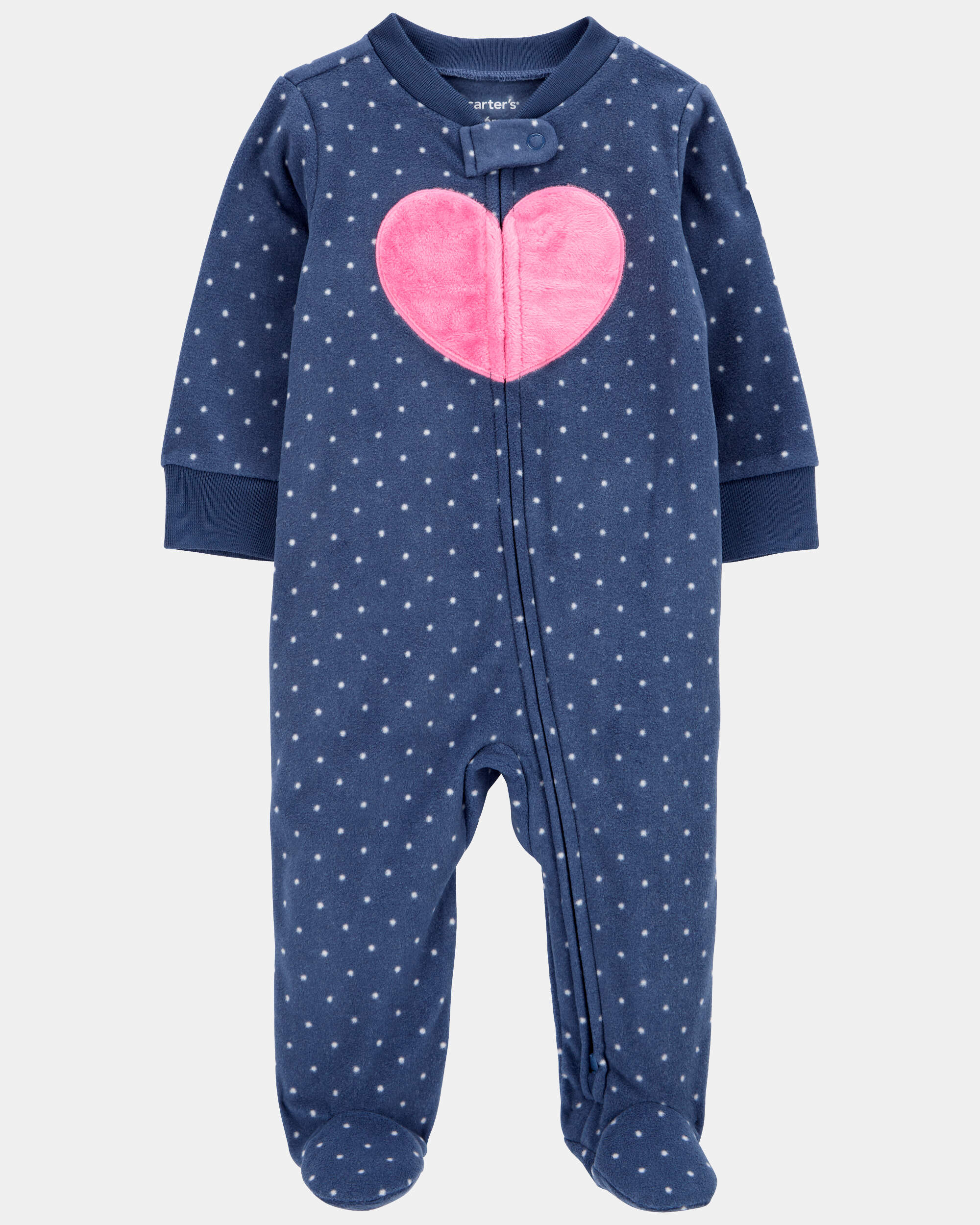 Baby Girl Heart Print Loose Fit Long-Sleeve Sleeper - Navy