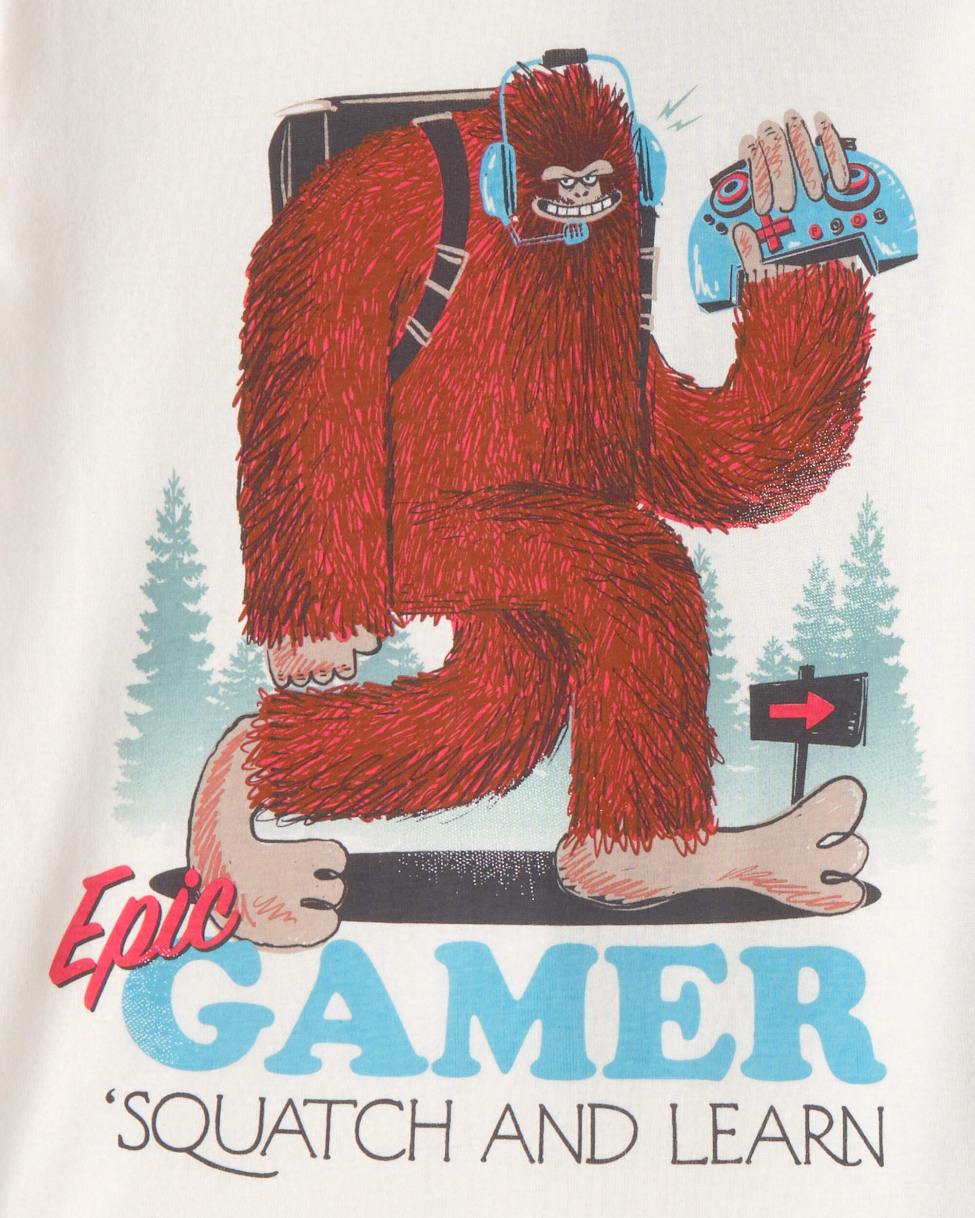 Boys Bigfoot Gamer 100% Cotton Snug Fit 4-Piece Pyjama Set - Blue/Ivory