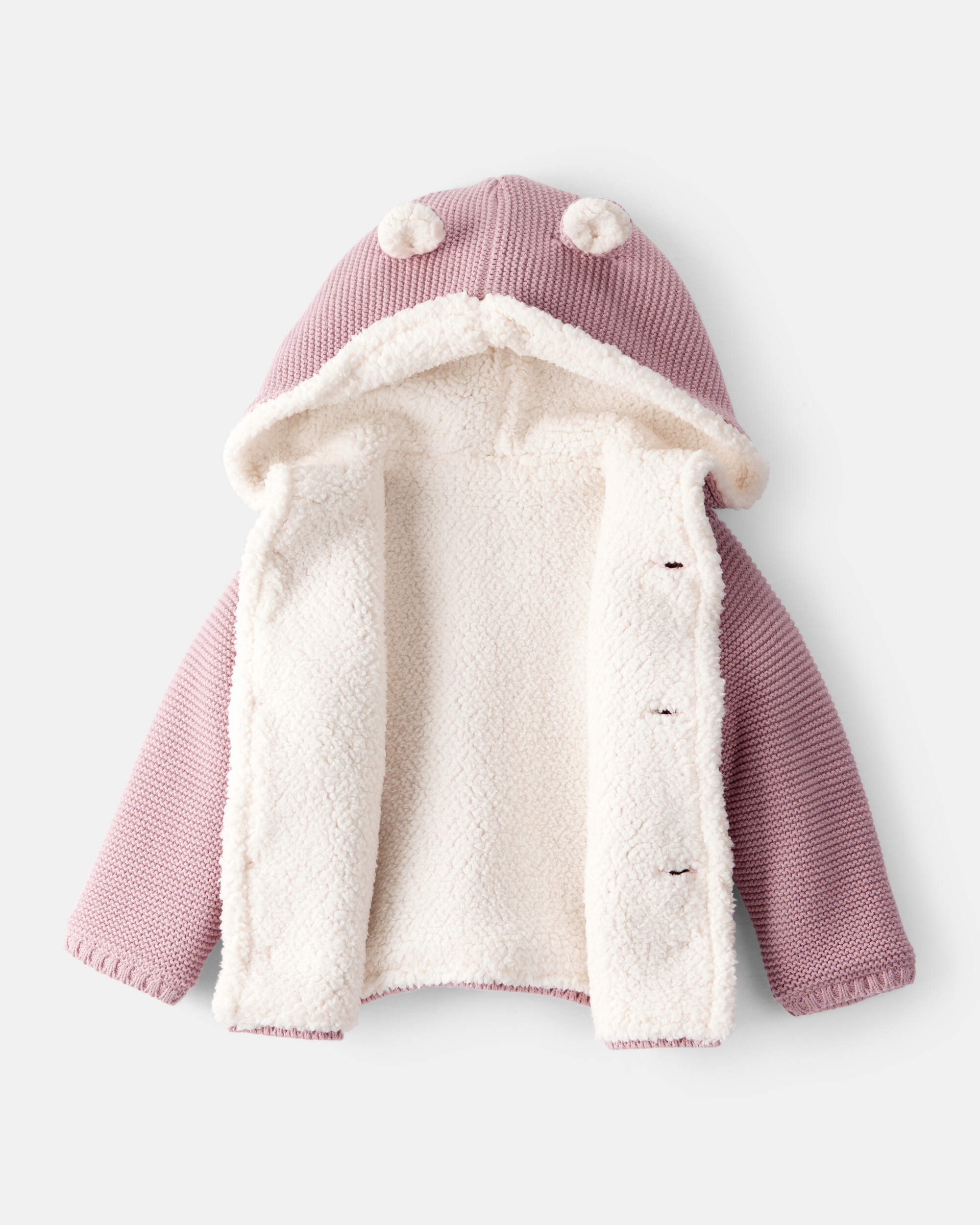 Baby Girl Sherpa Lined Cotton Long-Sleeve Sweater - Pink