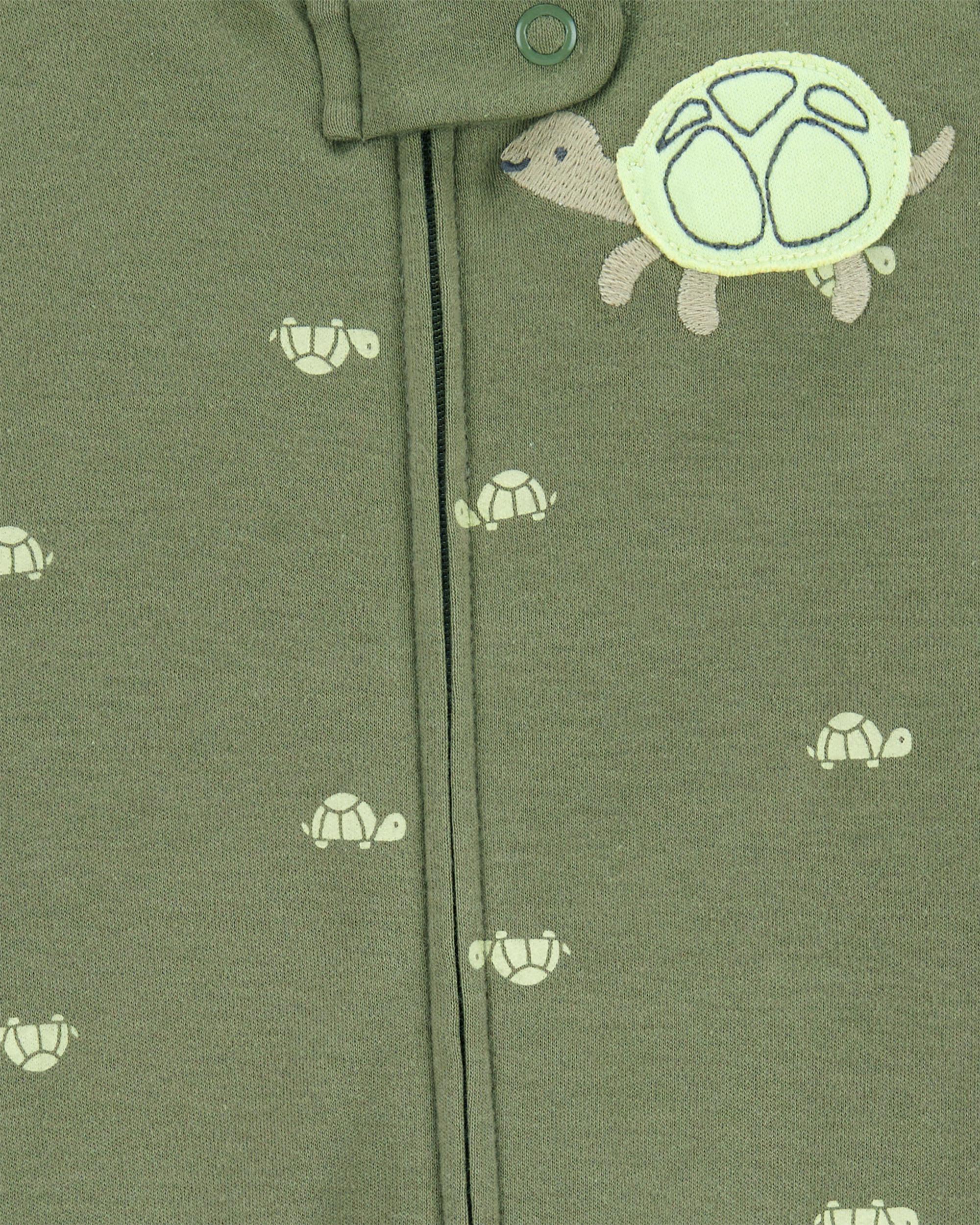 Baby Boy Turtle Print 2-Way Zip Cotton Sleeper Pyjamas - Green