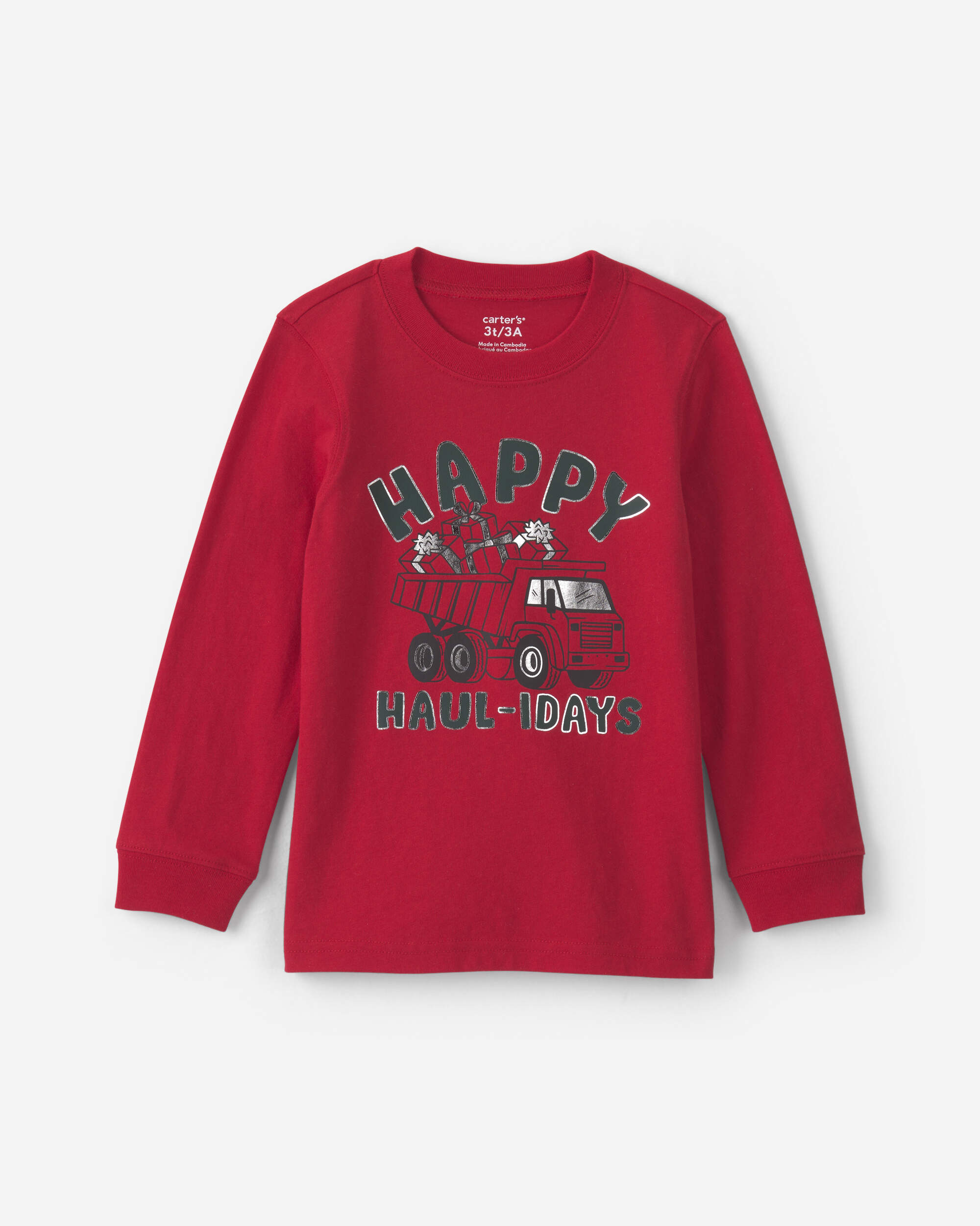 Toddler 'Happy Haul-idays' Christmas Long-Sleeve Graphic Tee - Red