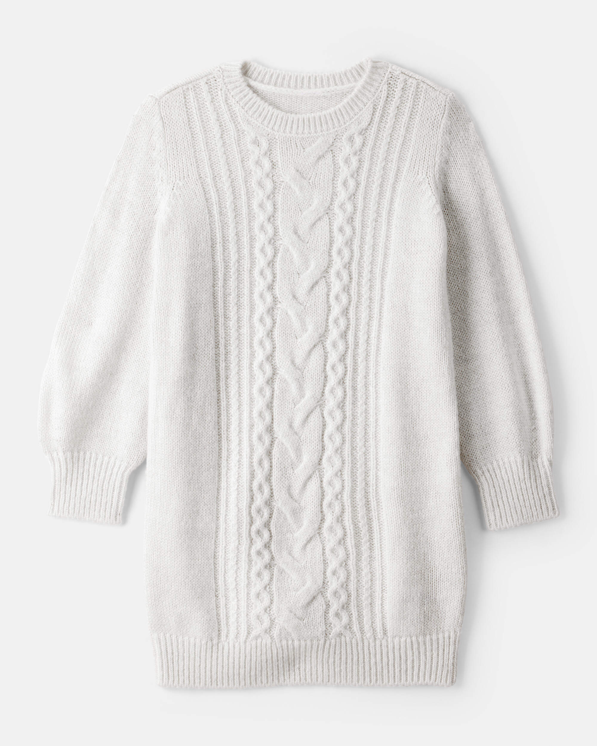 Girls Cable Knit Long-Sleeve Dress - Ivory