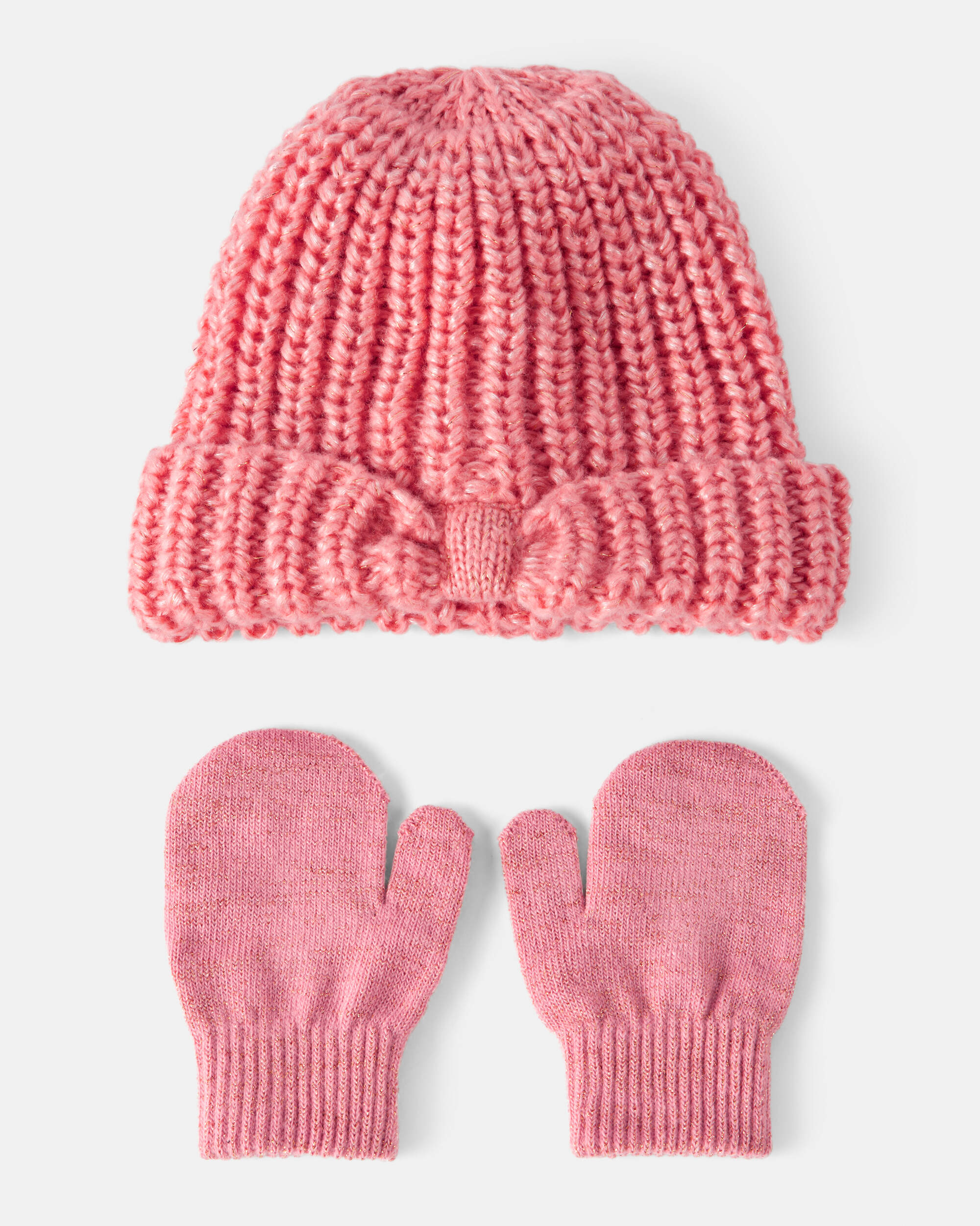 Toddler Girl Winter Hat & Mittens Set - Pink