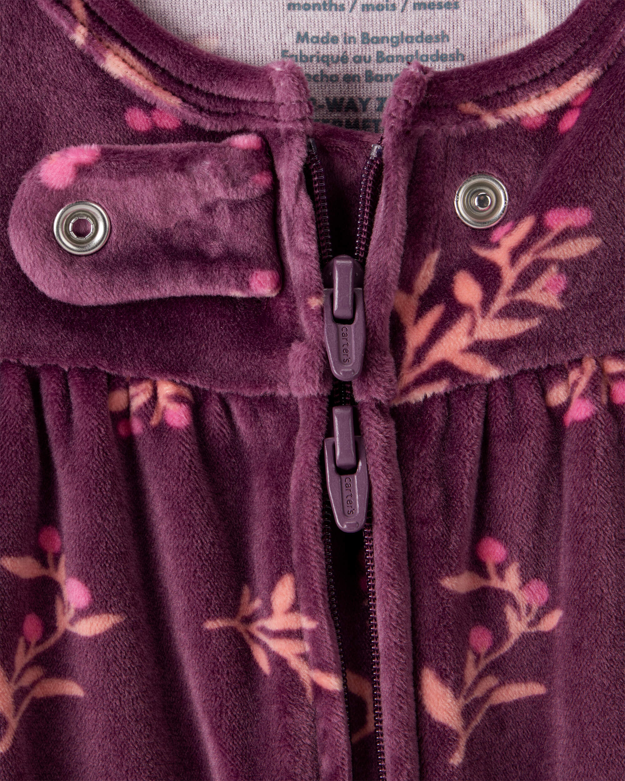 Baby Girl 2-Piece Floral DreamPlush Long-Sleeve Snug Fit Sleeper- Maroon