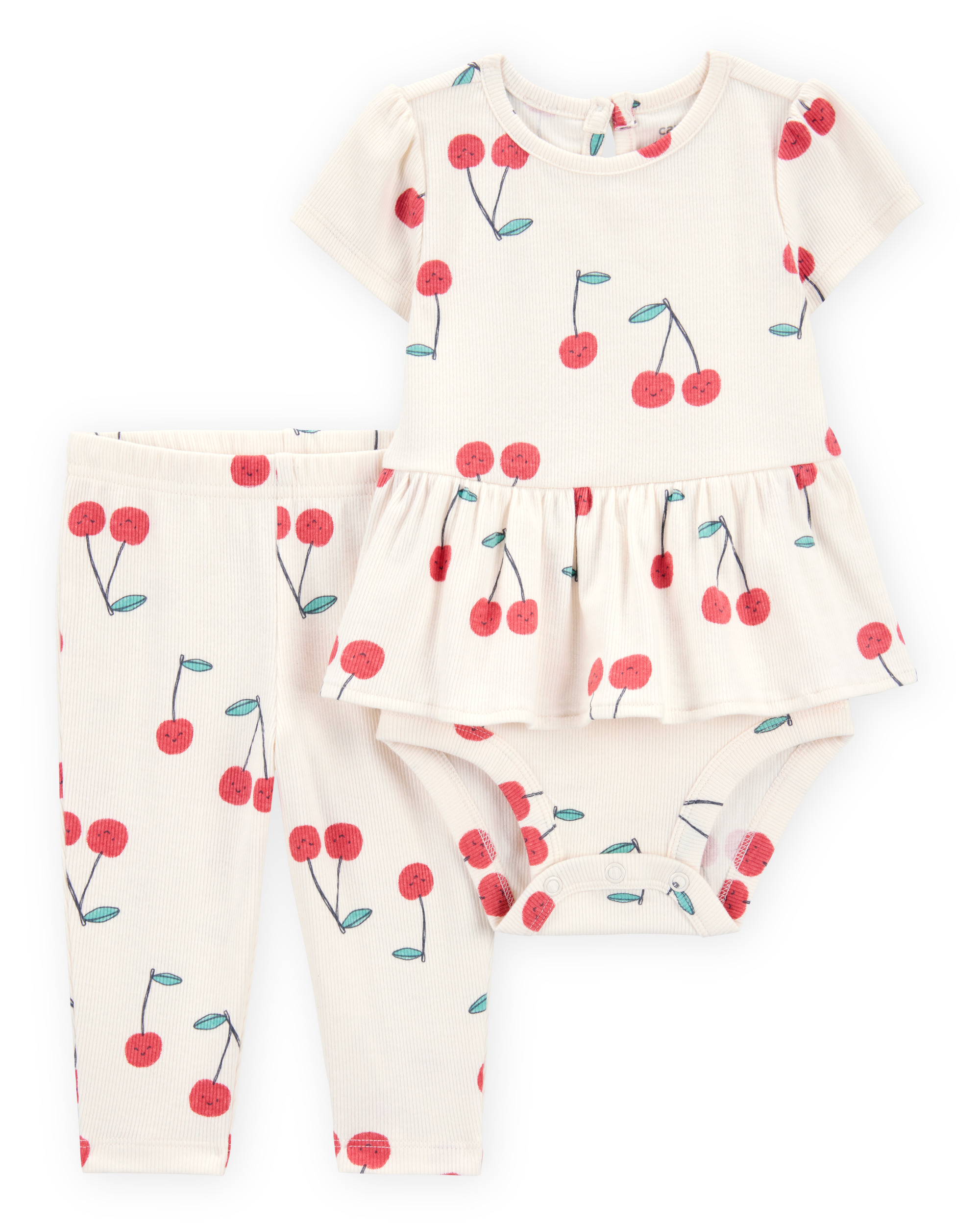 Baby Girl 2-Piece Cherry Peplum Bodysuit Pant Set - Ivory/Red