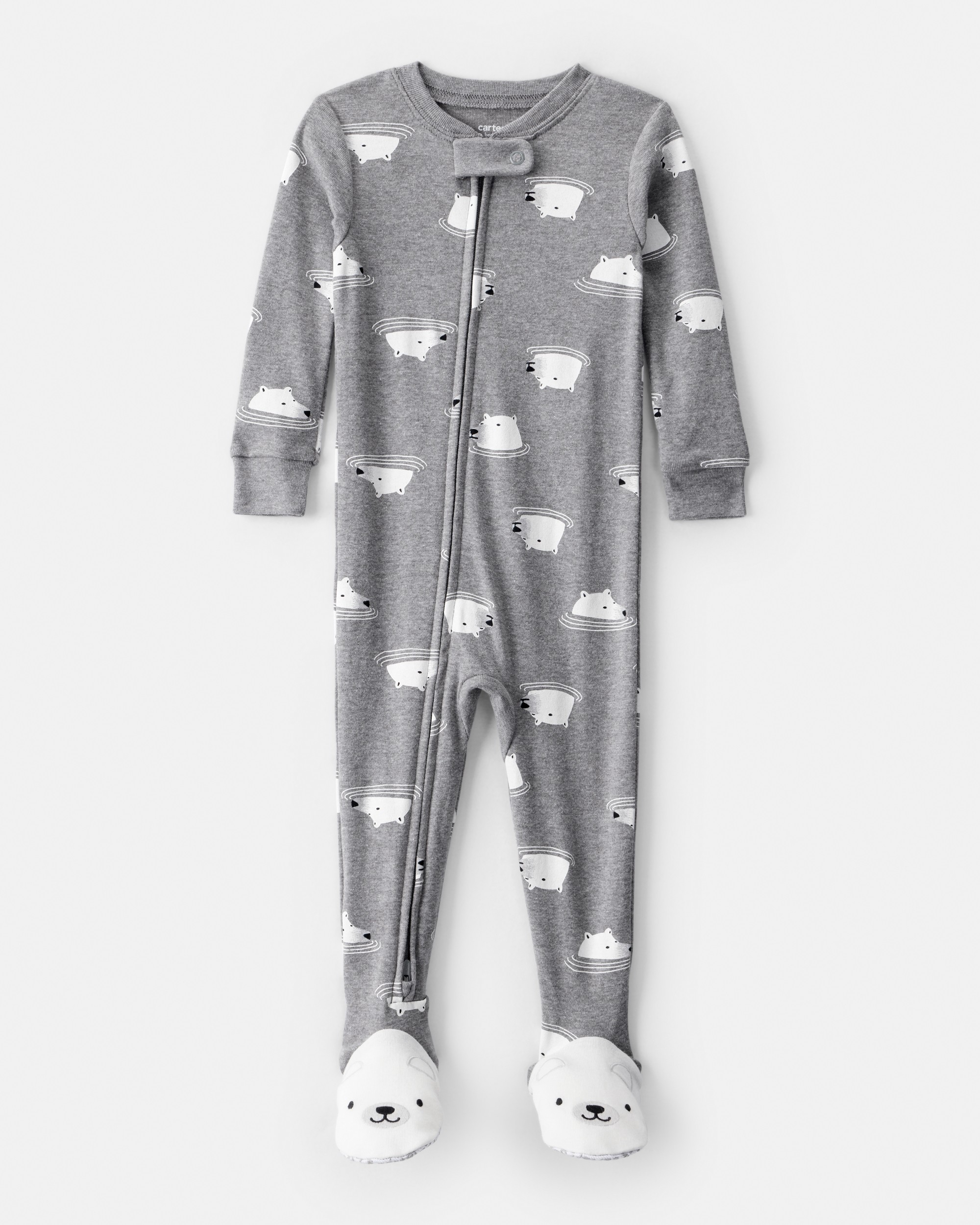 Toddler Boy Polar Bear Cotton Snug Fit Footie 1-Piece Pyjamas - Grey