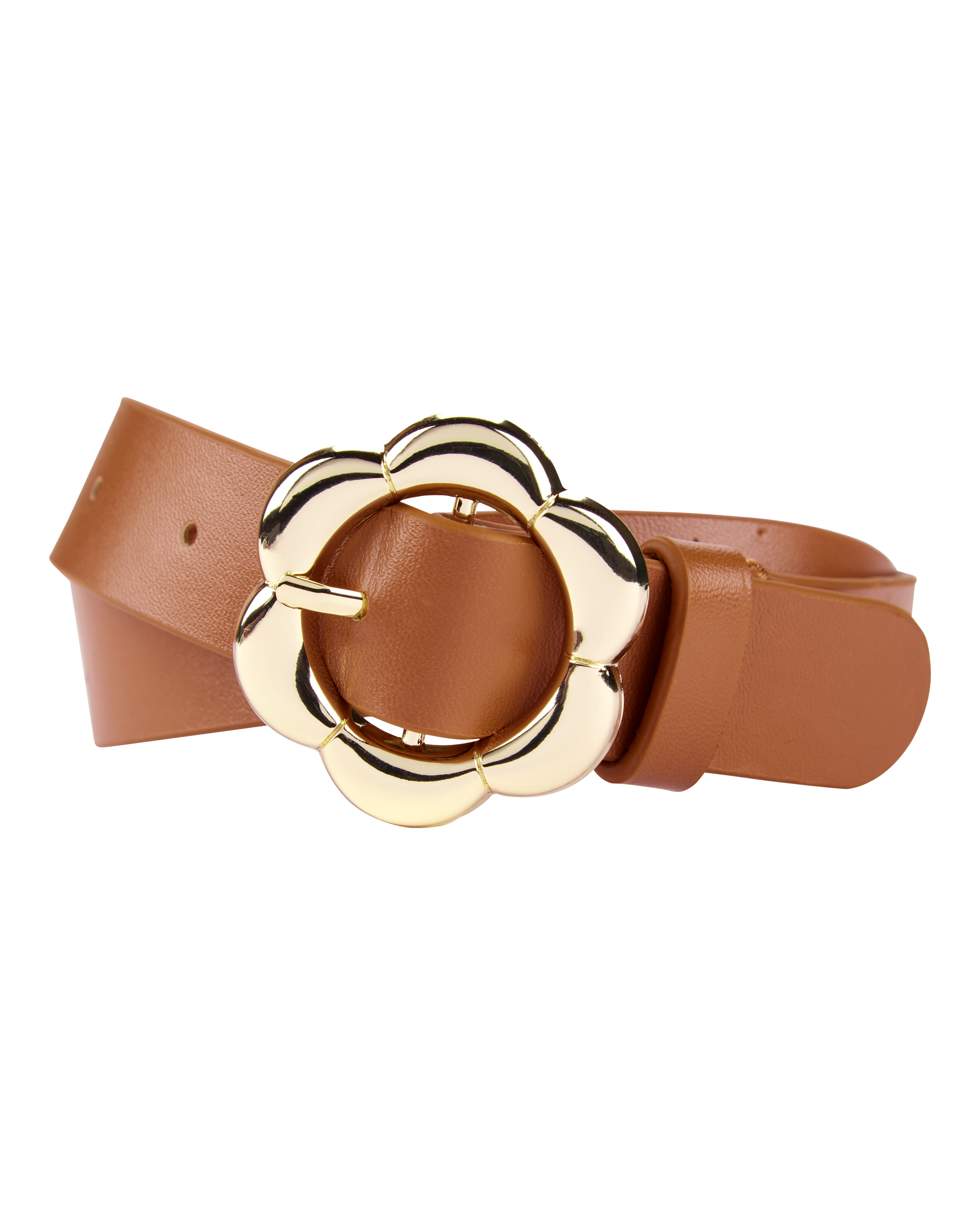 Flower Buckle Belt - Brown