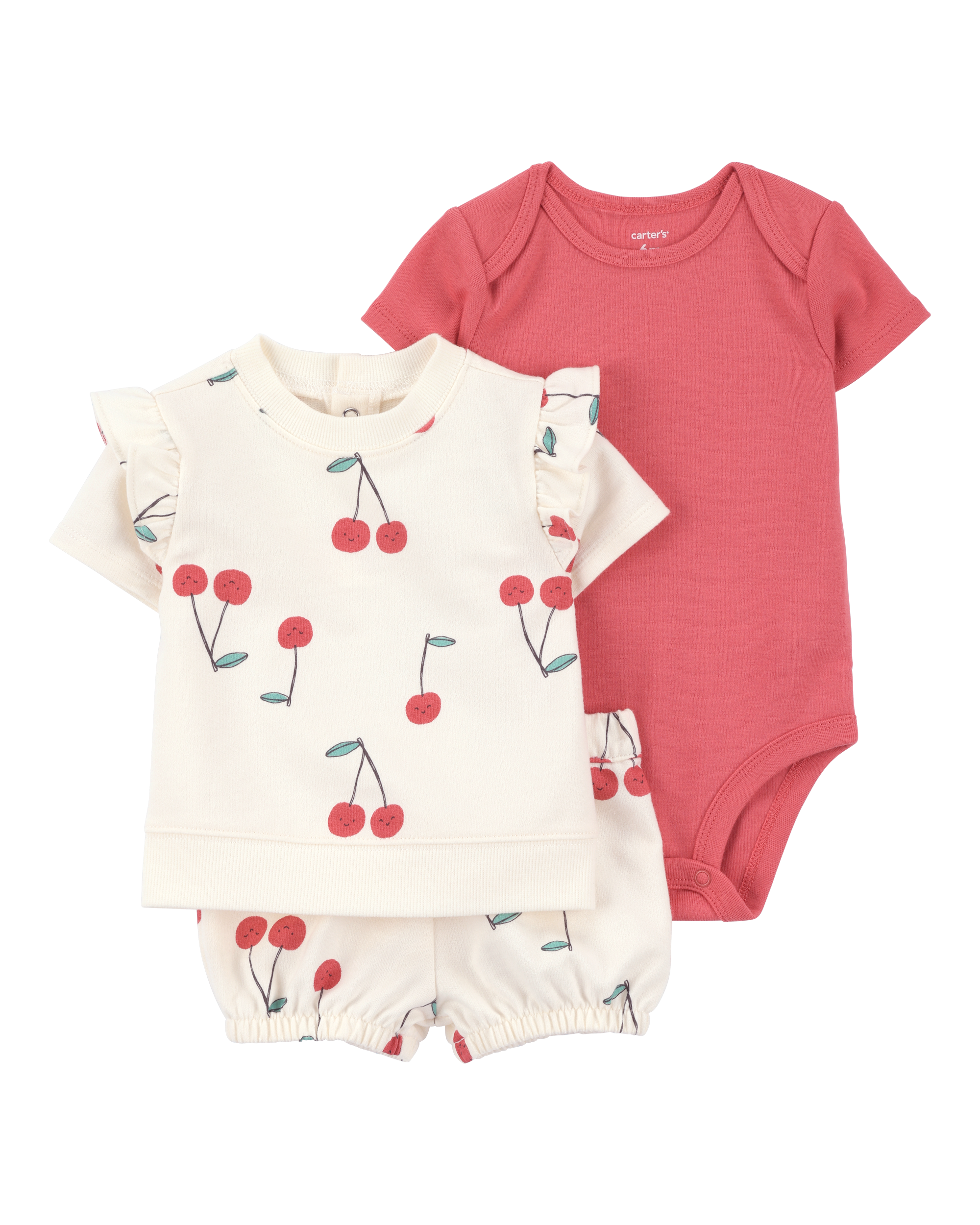 Baby Girl 3-Piece Cherry Outfit Set - Red/Ivory