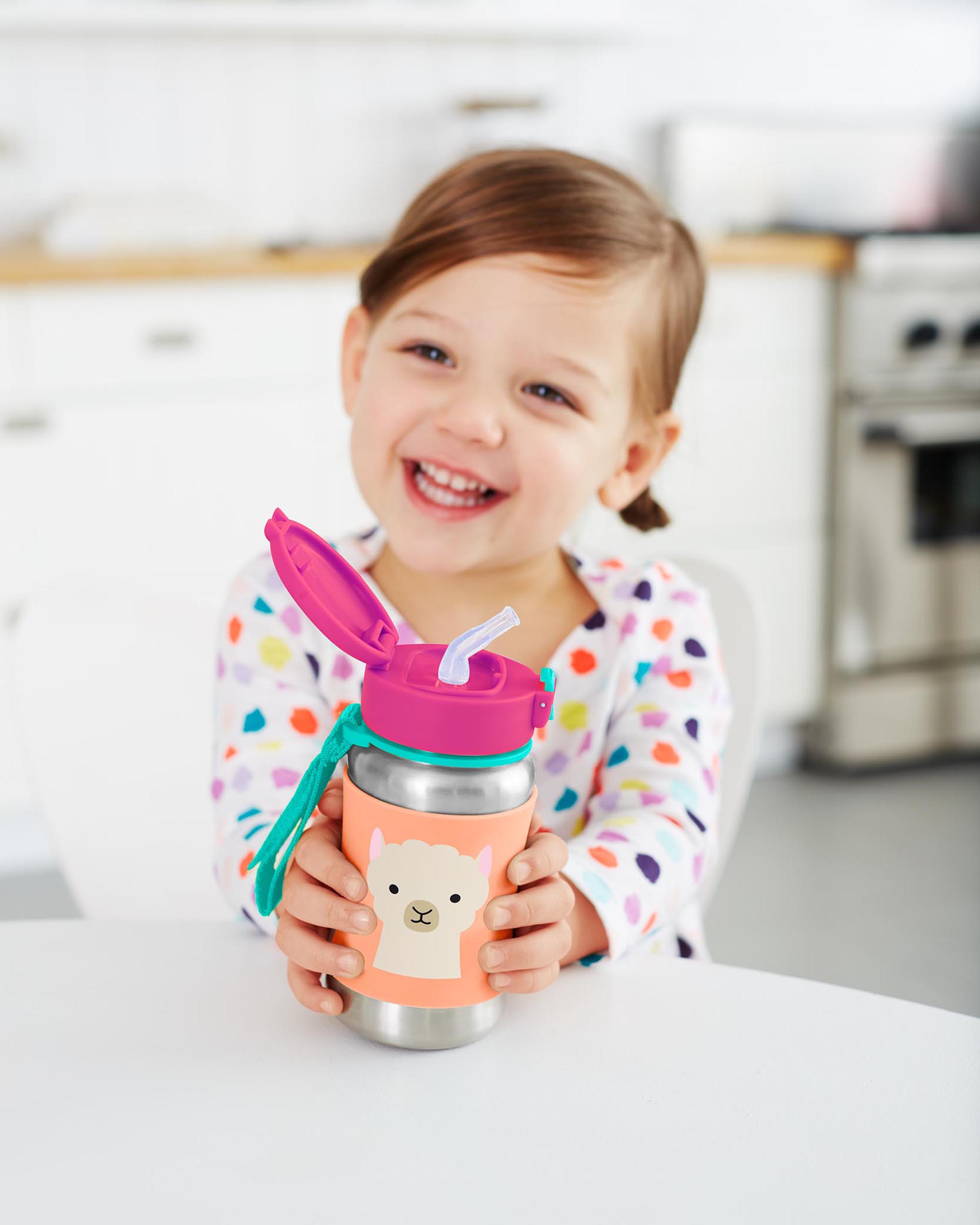 Zoo Stainless Steel Little Kid Straw Bottle 