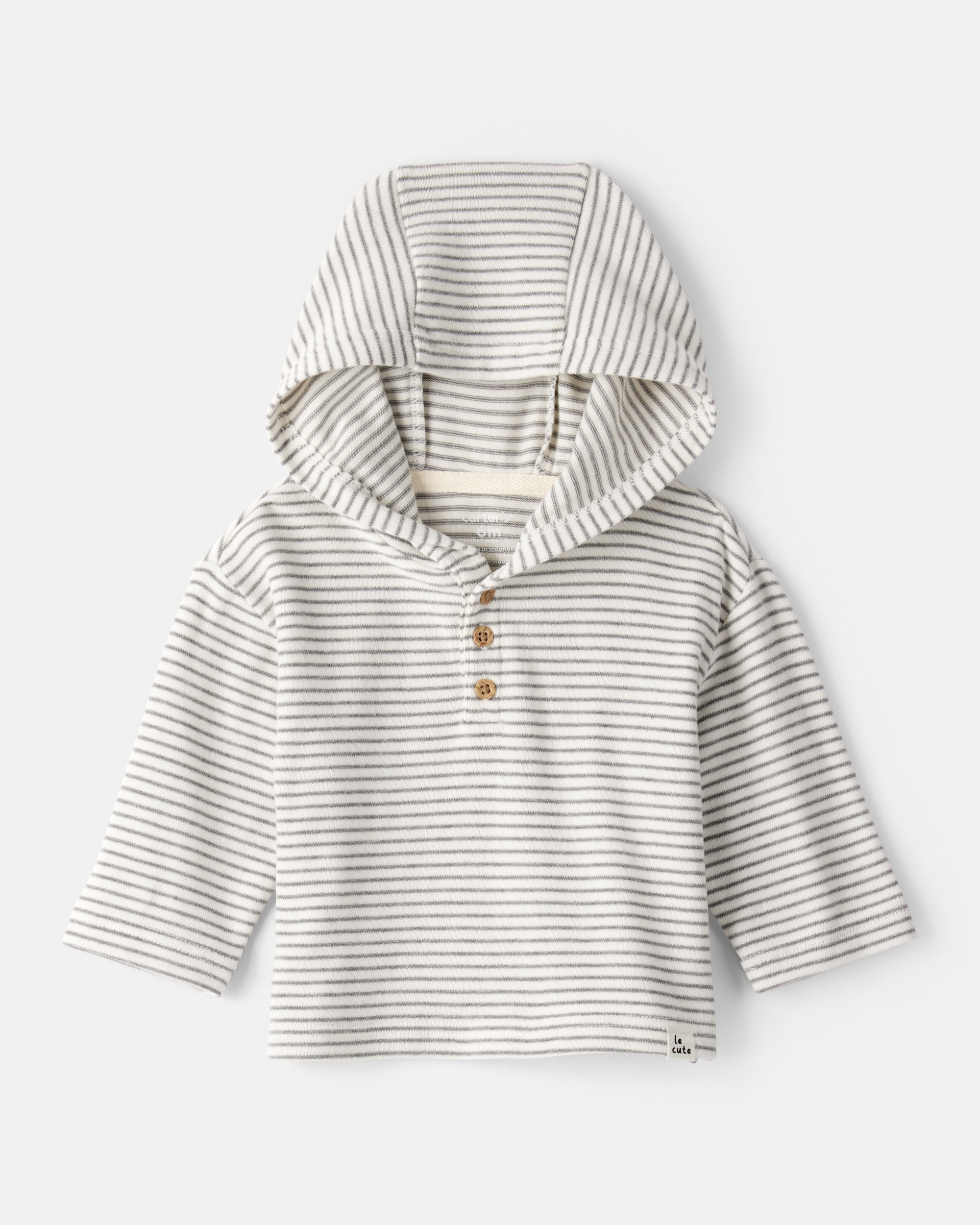 Baby Boy Long-Sleeve Striped Hooded Top - Grey