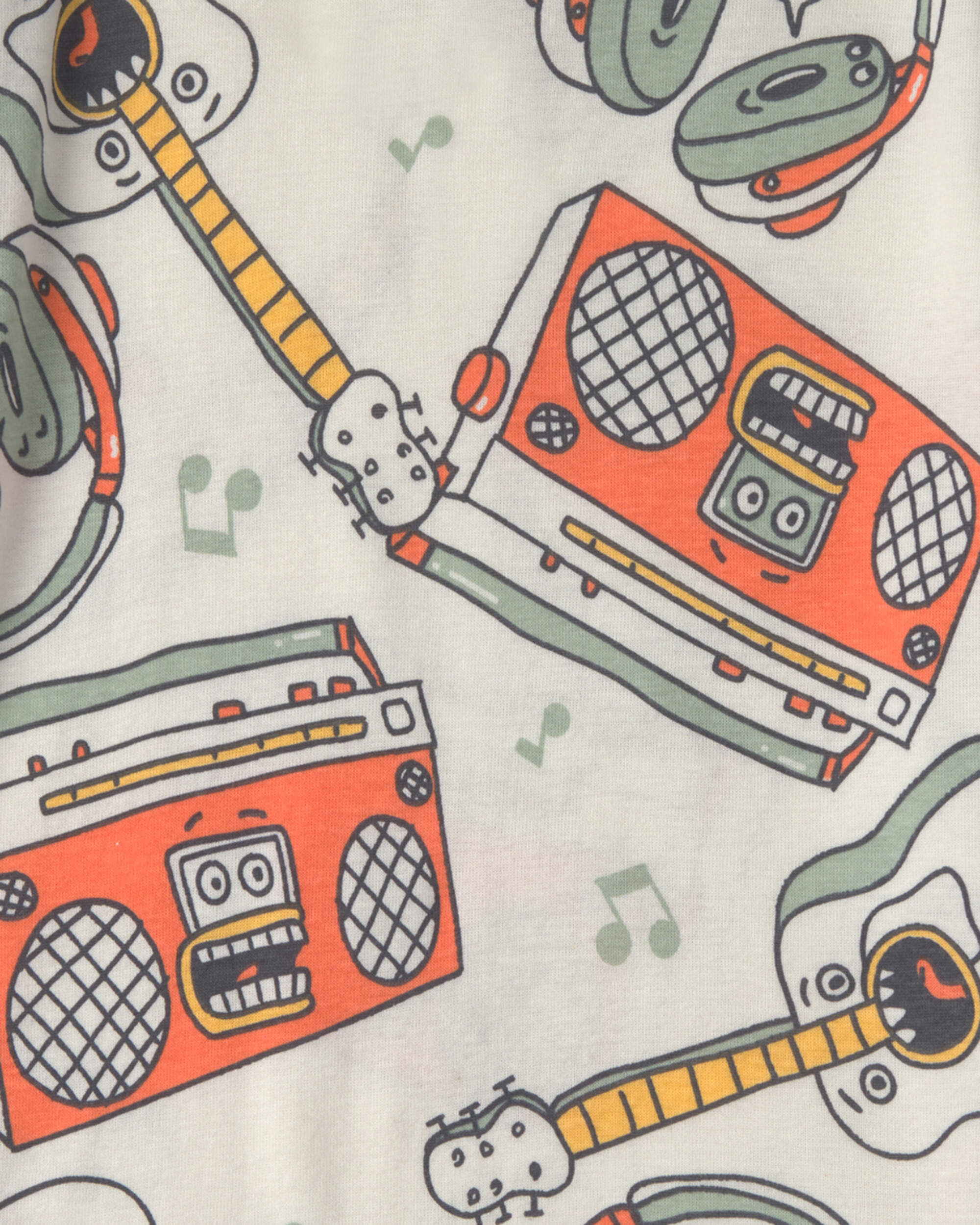 Boys 'Dance Vibes' 100% Cotton 4-Piece Pyjama Set - Ivory/Orange