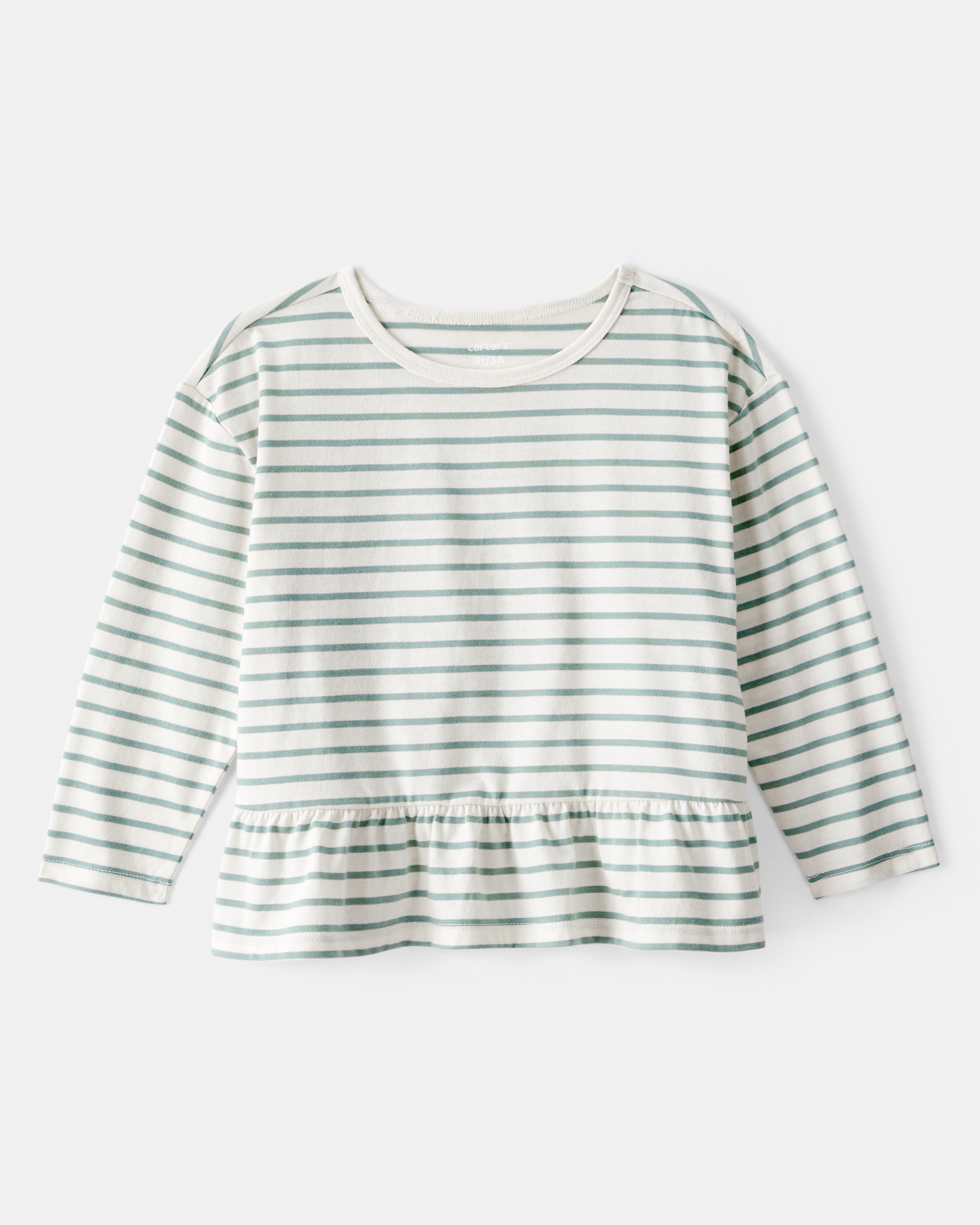 Toddler Girl Striped Long-Sleeve Peplum Top - Green