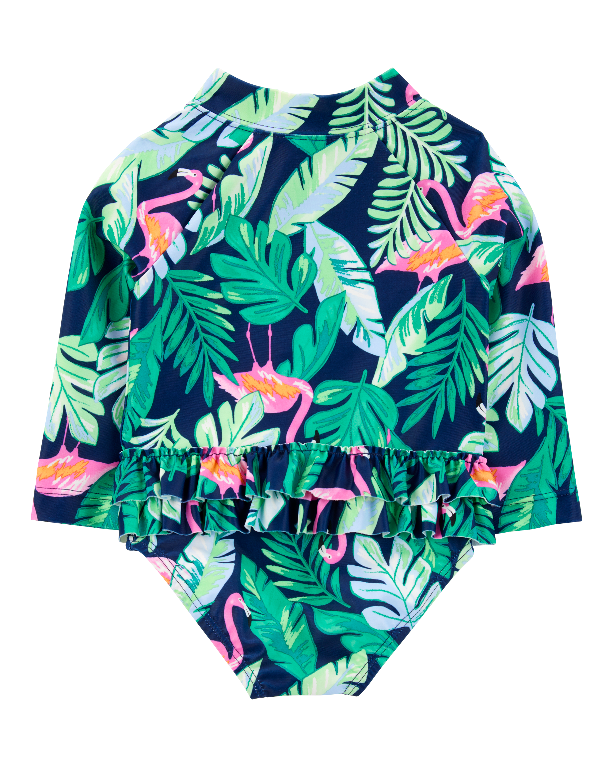 Baby Girl 1-Piece Tropical Flamingo Long-Sleeve Rashguard Swimsuit