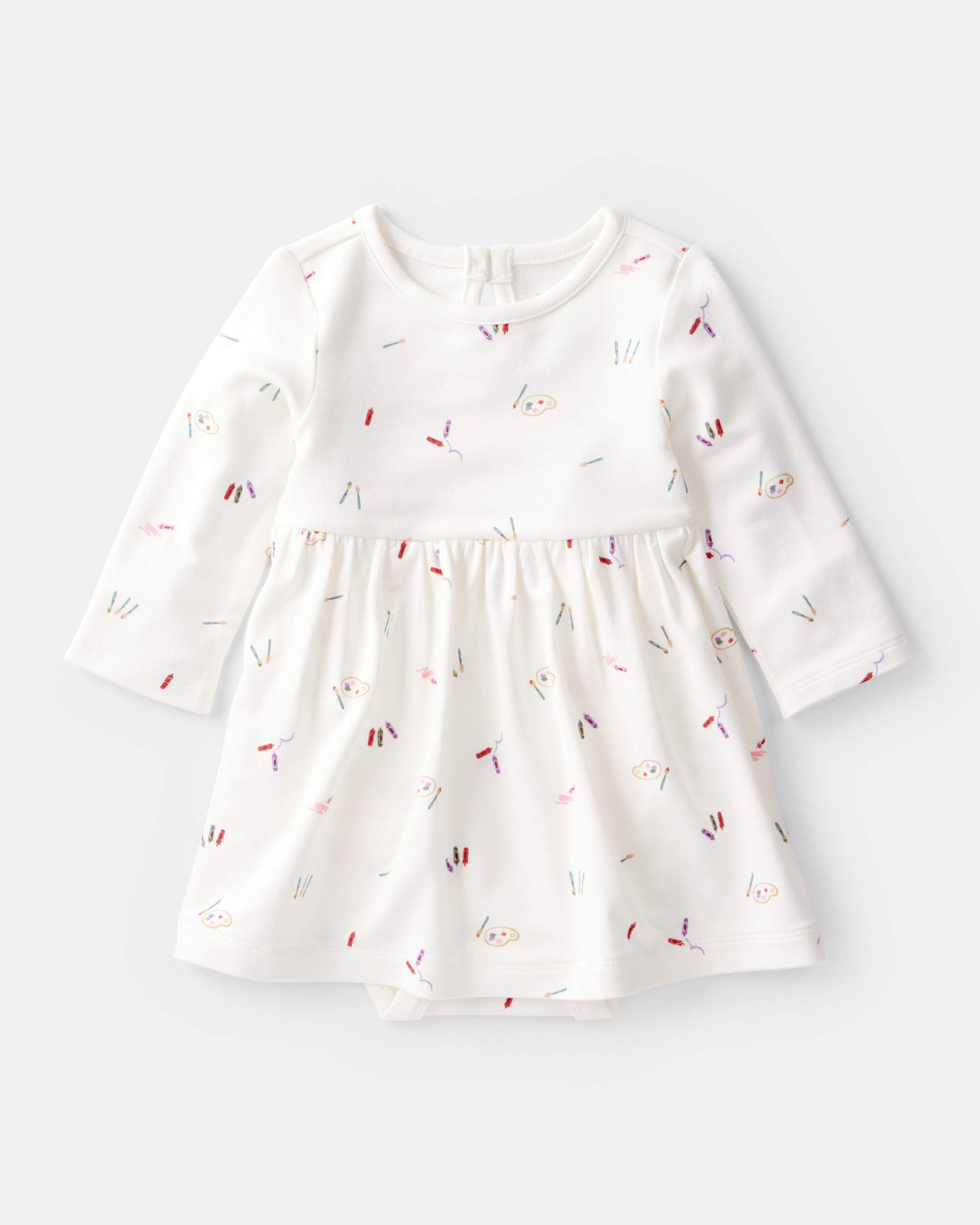 Baby Girl Paint Print PurelySoft Short-Sleeve Bodysuit Dress - Ivory