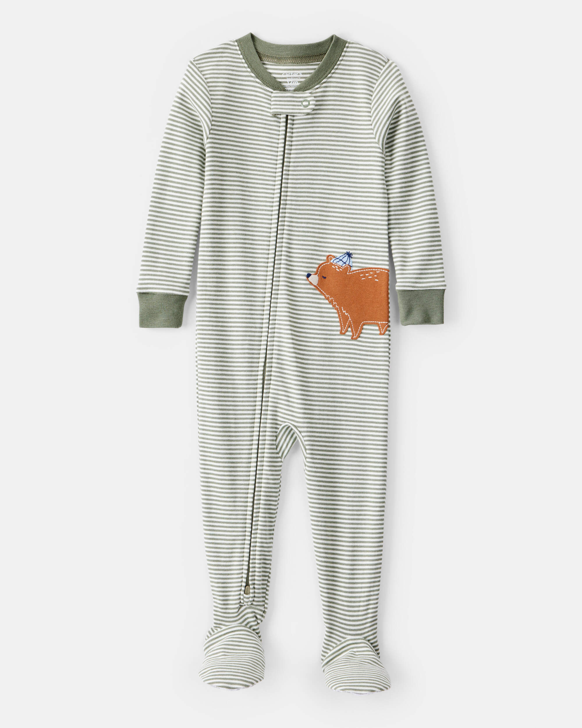 Baby Boy Bear Striped 100% Cotton Long-Sleeve Snug Fit 1-Piece pyjamas - Green