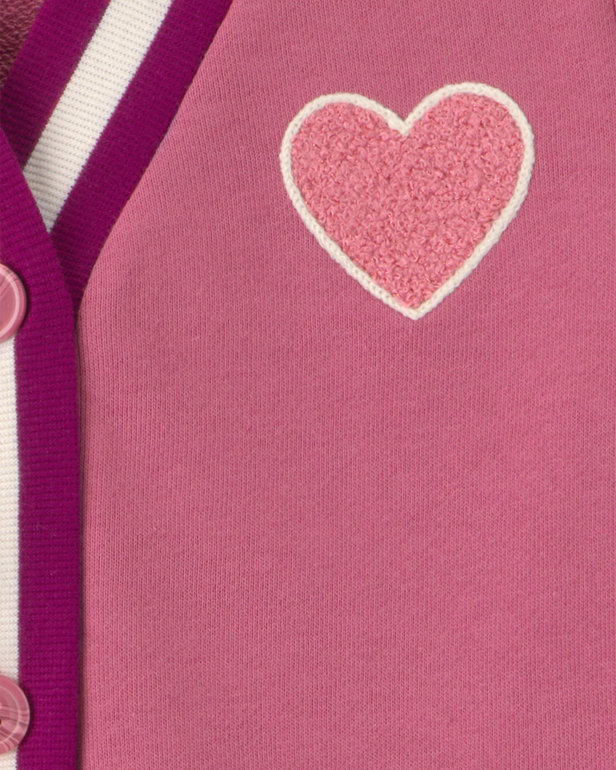 Girls Heart French Terry Cardigan Sweater - Pink