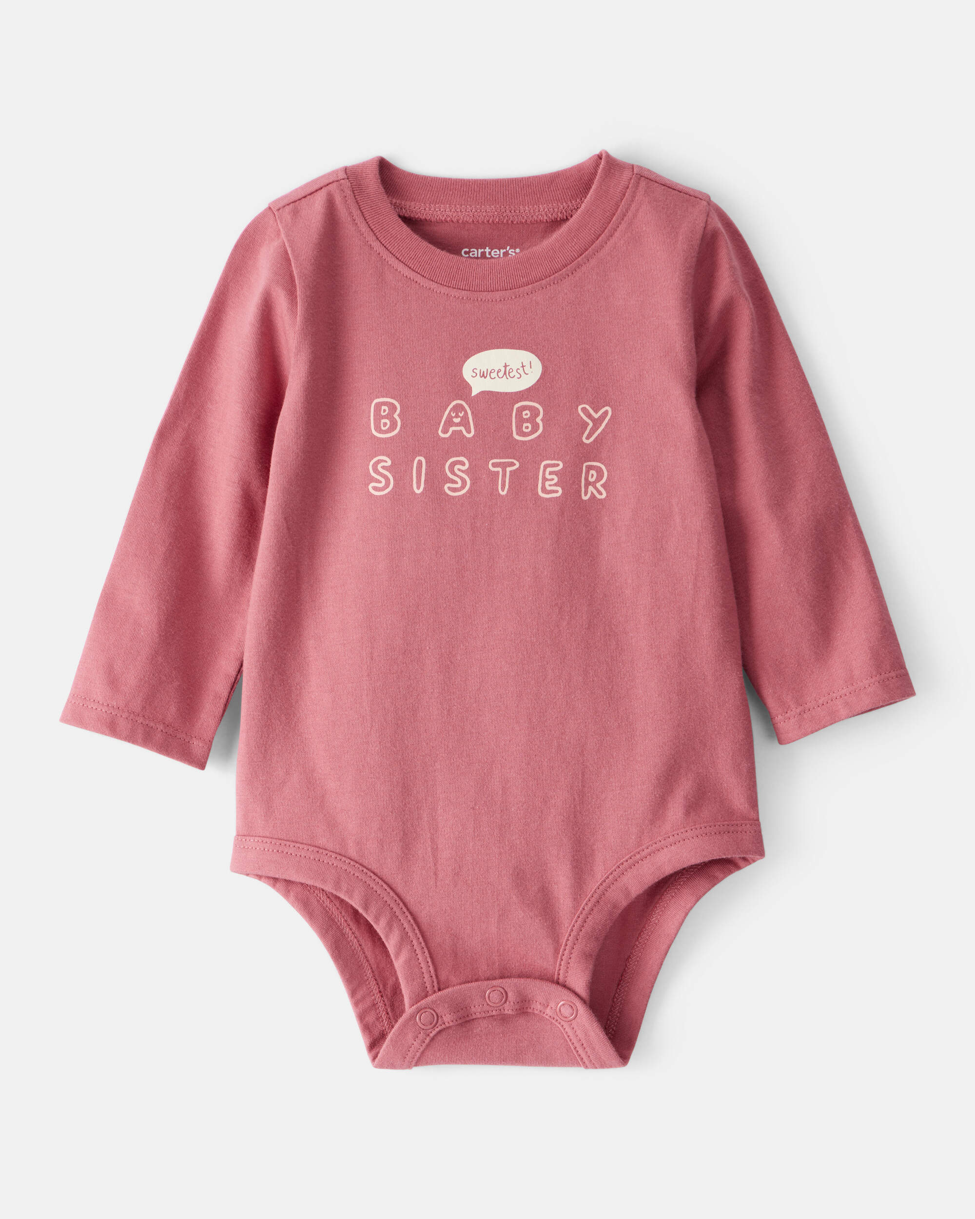 Baby Girl Sweetest Sister Cotton Long-Sleeve Graphic Bodysuit - Pink
