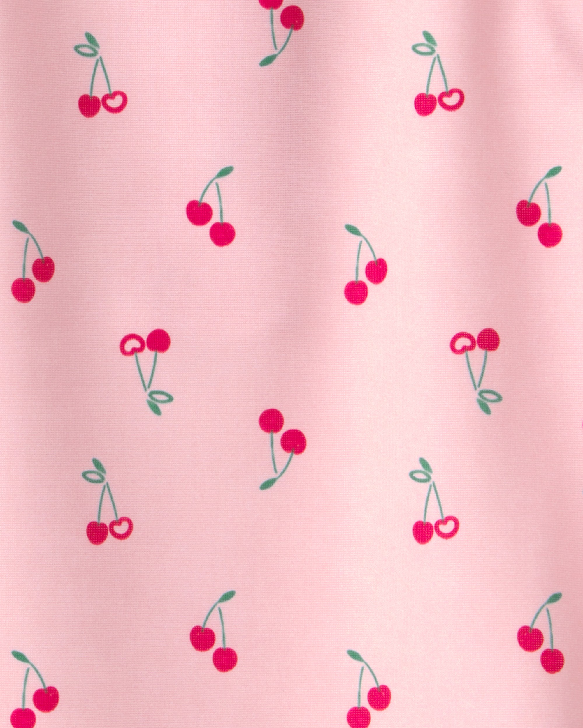 Baby Girl Cherry Long-Sleeve 1-Piece Rashguard Swimsuit - Pink