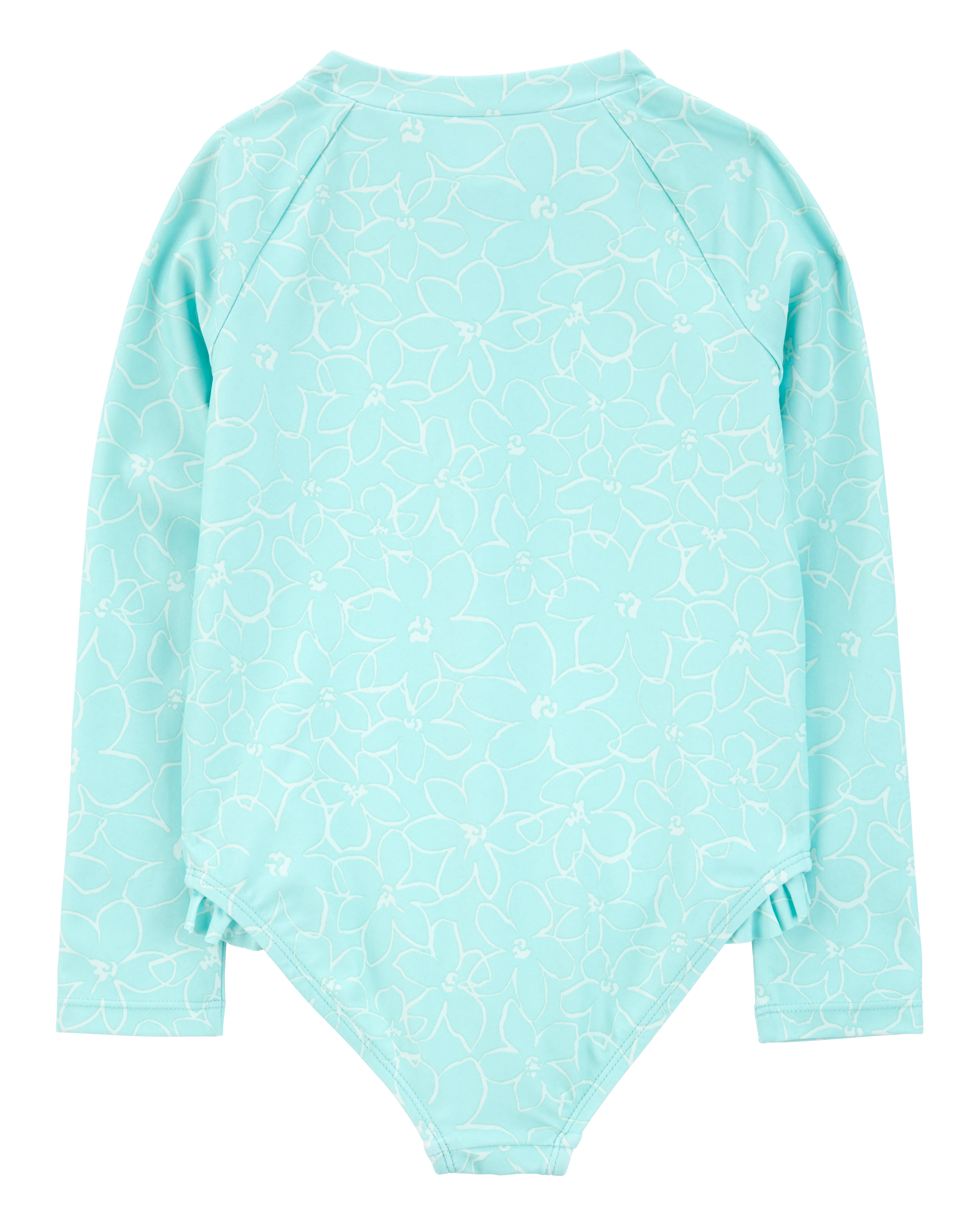 Toddler Girl 1- Piece Floral Long-Sleeve Rashguard Swimsuit - Blue